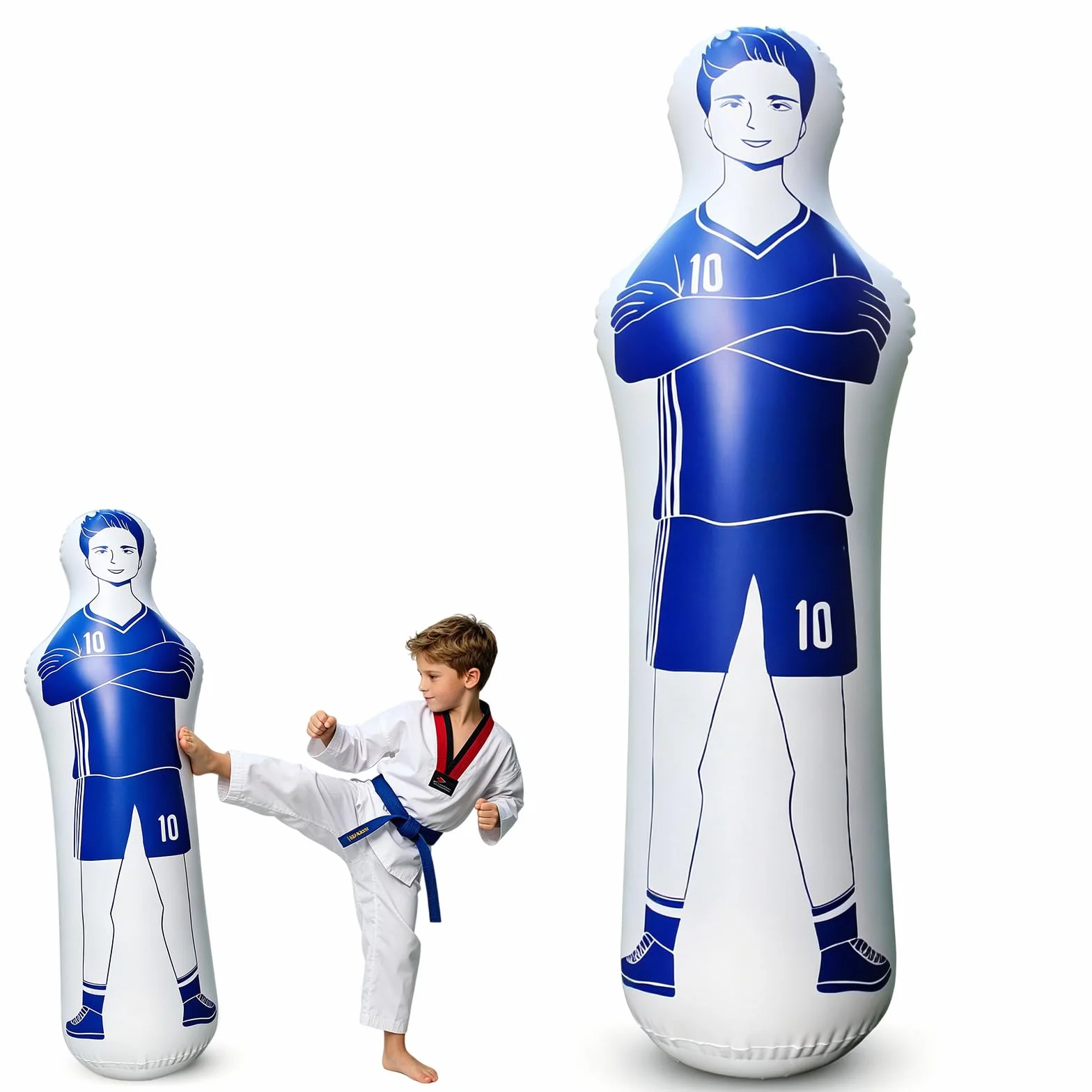 Portero Keeper Tumbler hinchable de fútbol 40 x 160 cm 0,35 mm PVC azul Dummies de tiro libre accesorios de entrenamiento