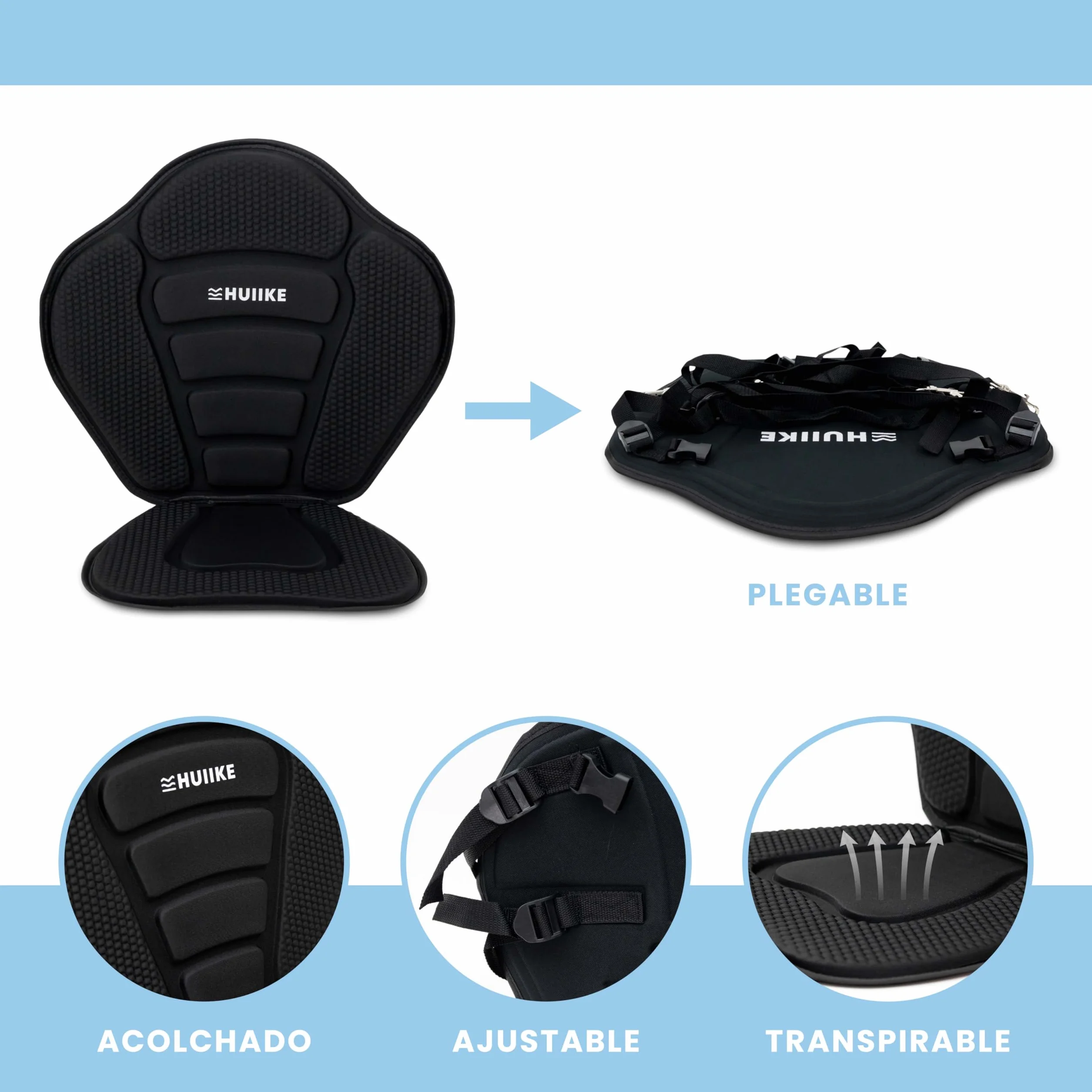 HUIIKE Asiento Paddle Surf y Kayak con 4 Correas Ajustables Acolchado con Bolsa Trasera Silla Sup para Pesca Respaldo