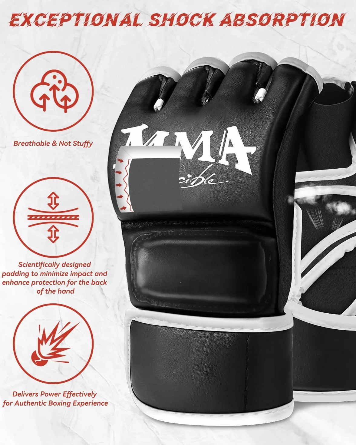 Guantillas MMA y Guantes de Boxeo Semidedos Ajustables Transpirables para Kickboxing Entrenamiento