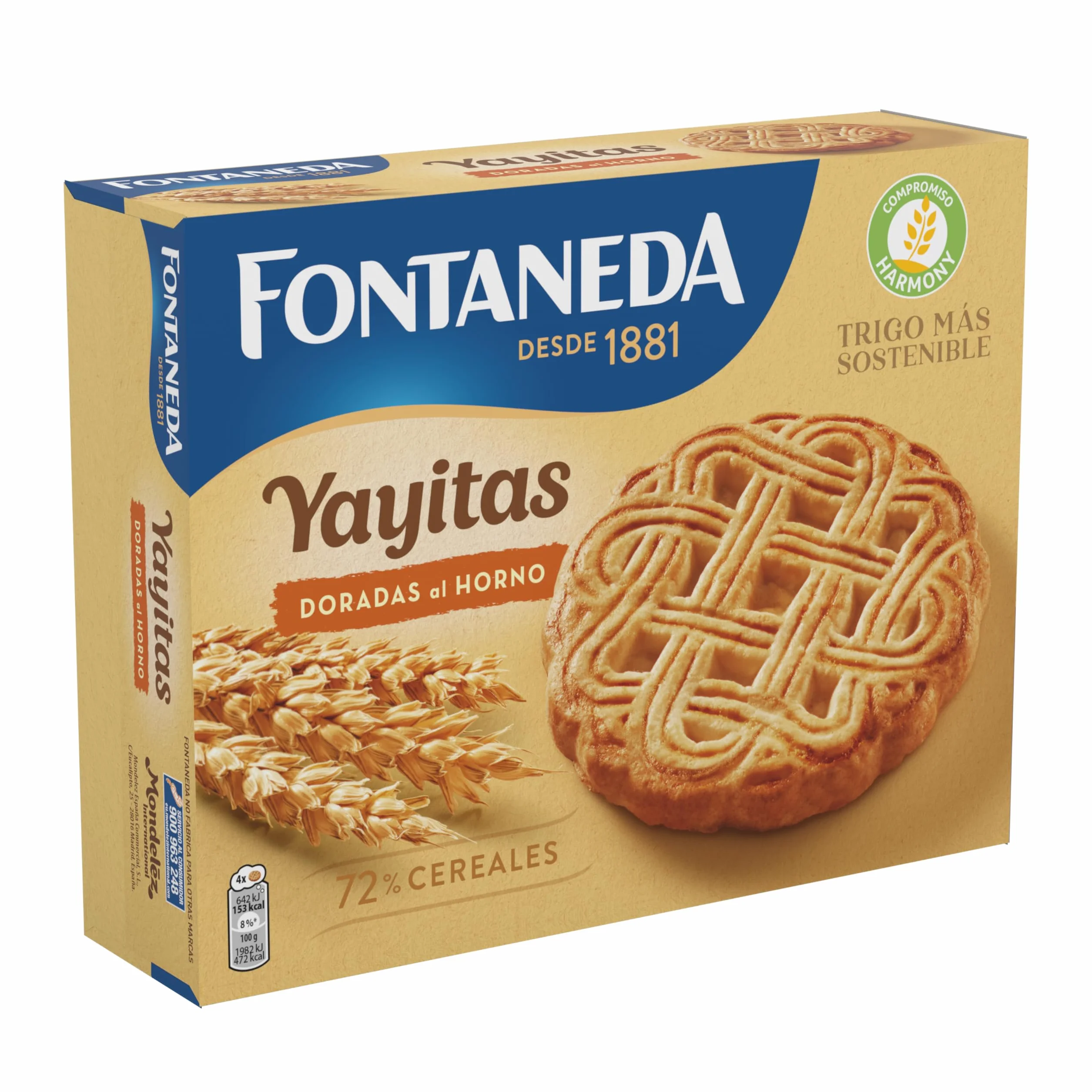 Fontaneda Yayitas Galletas Doradas al Horno, 72% de Cereales, Fuente de Fibra, 600 g