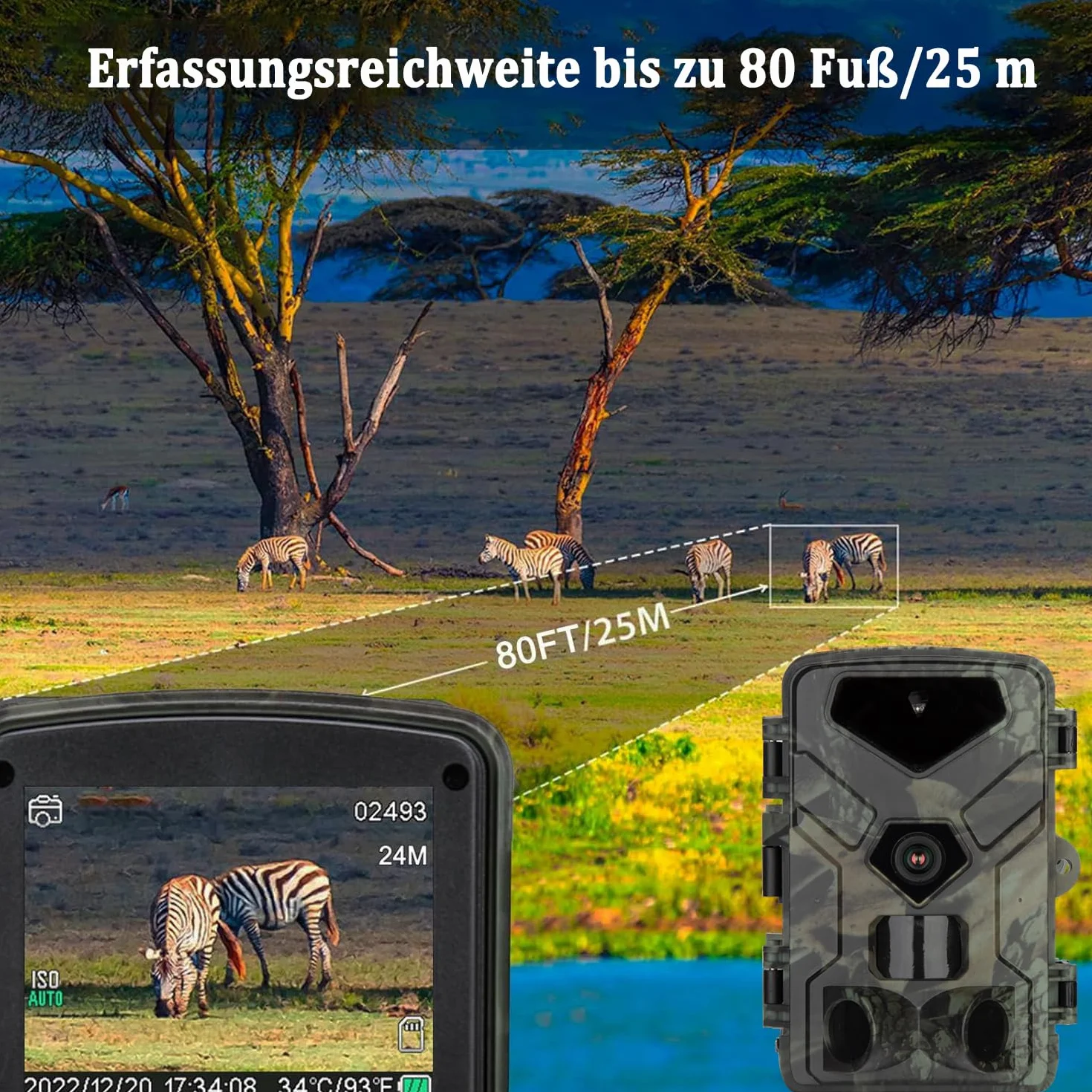 Camara Fototrampeo 50MP 4K HD, Camara de Caza Nocturna IR 850 NM, Cámaras Fototrampeo Captura Fotográfica 0,2 S, Impermeable IP65, Cámara de Caza Tarjeta de Memoria No Incluida. (HC883A)