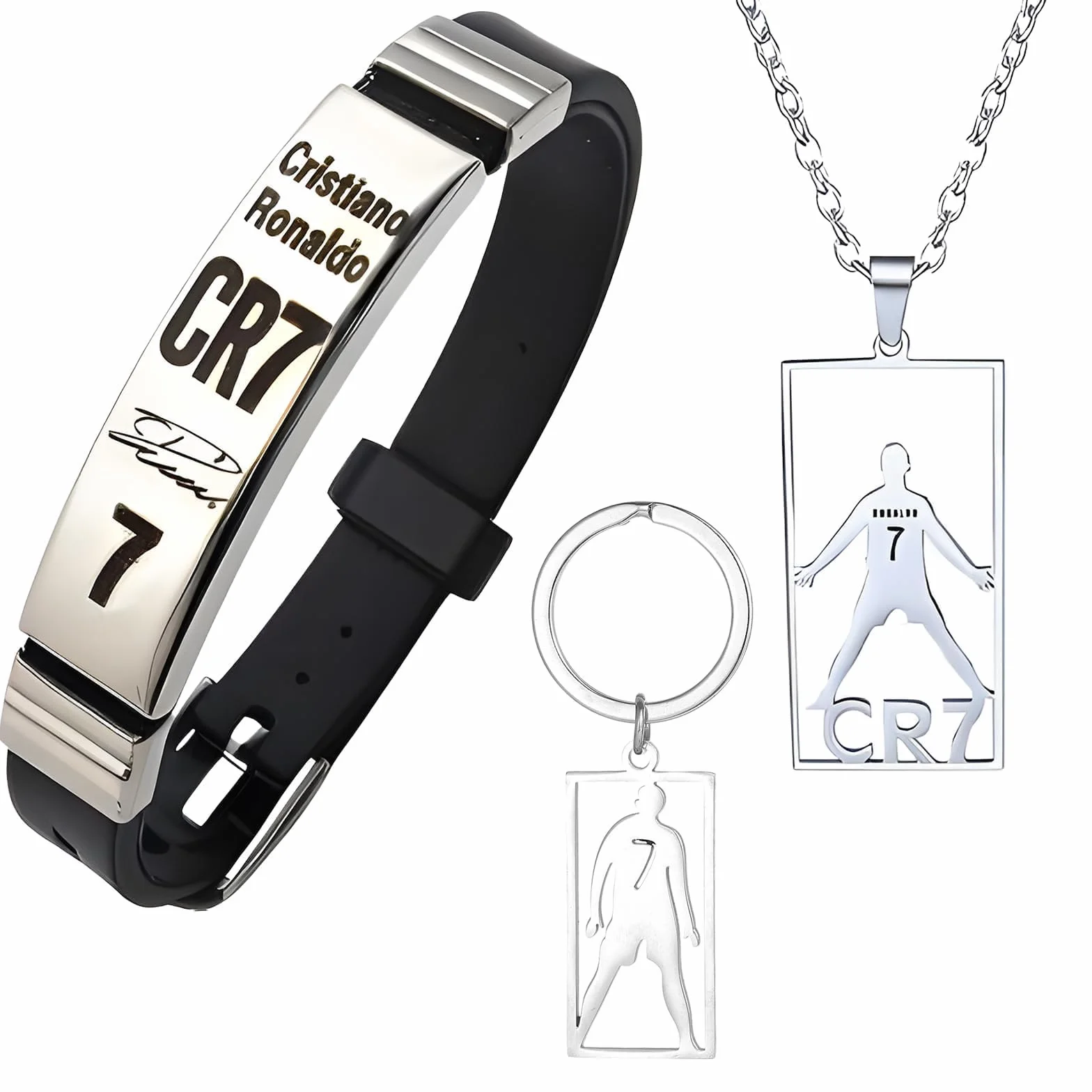 Juego de accesorios de fútbol CR7 3 piezas pulsera collar llavero