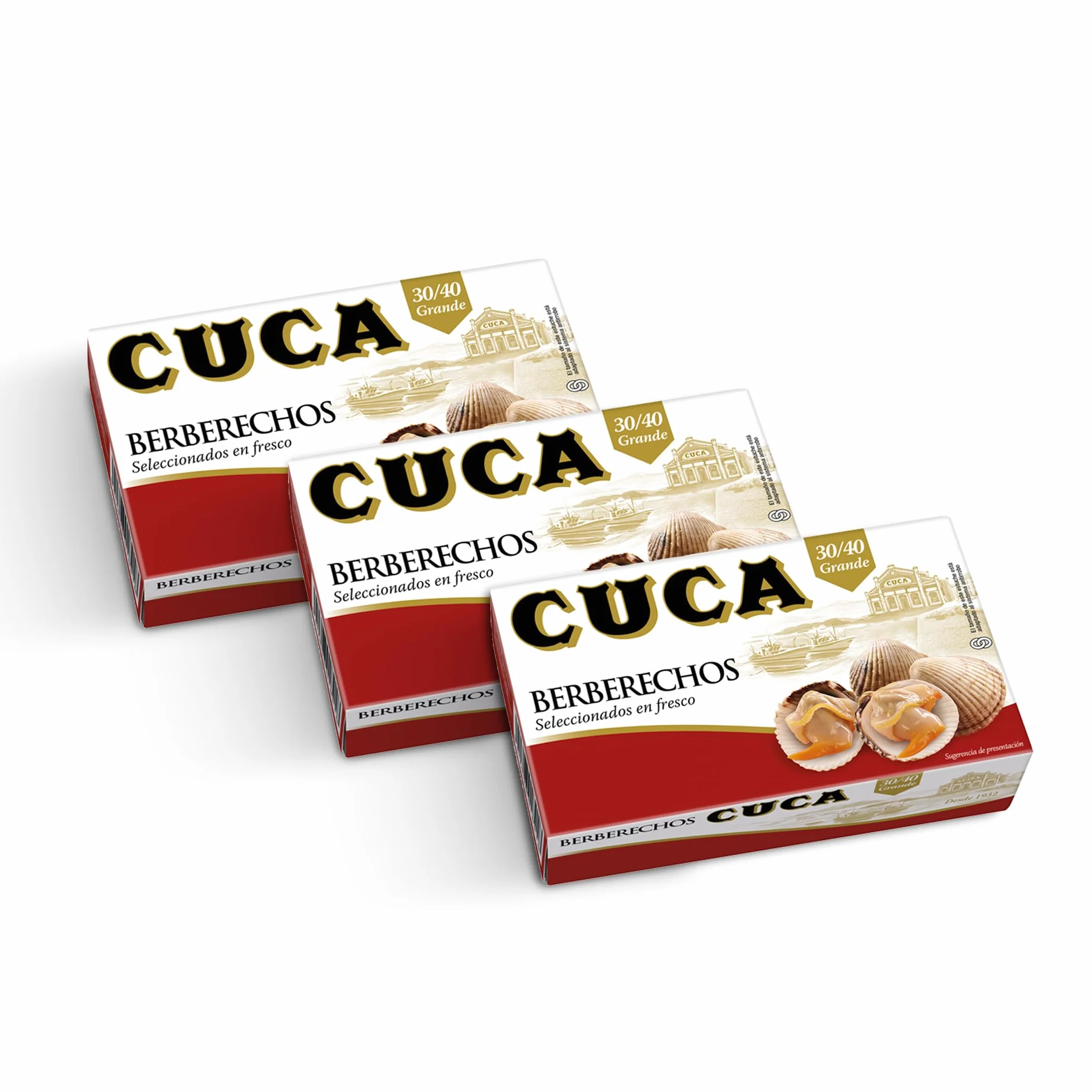 Cuca Berberechos al natural 30/40 piezas tamaño grandes, 1 pack de 3 latas de 115gr