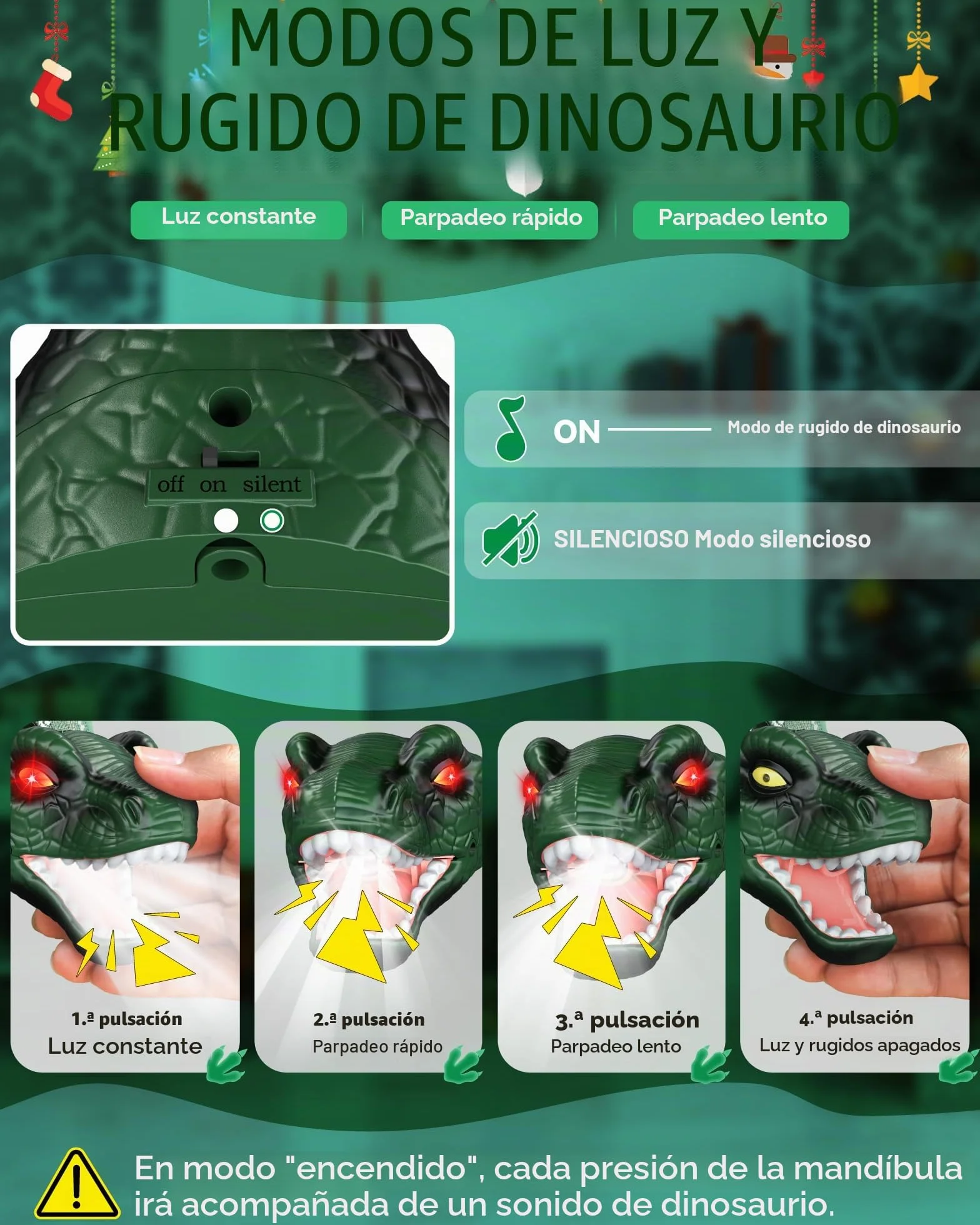 Linterna frontal dinosaurio para niños 3-8 años regalo cumpleaños