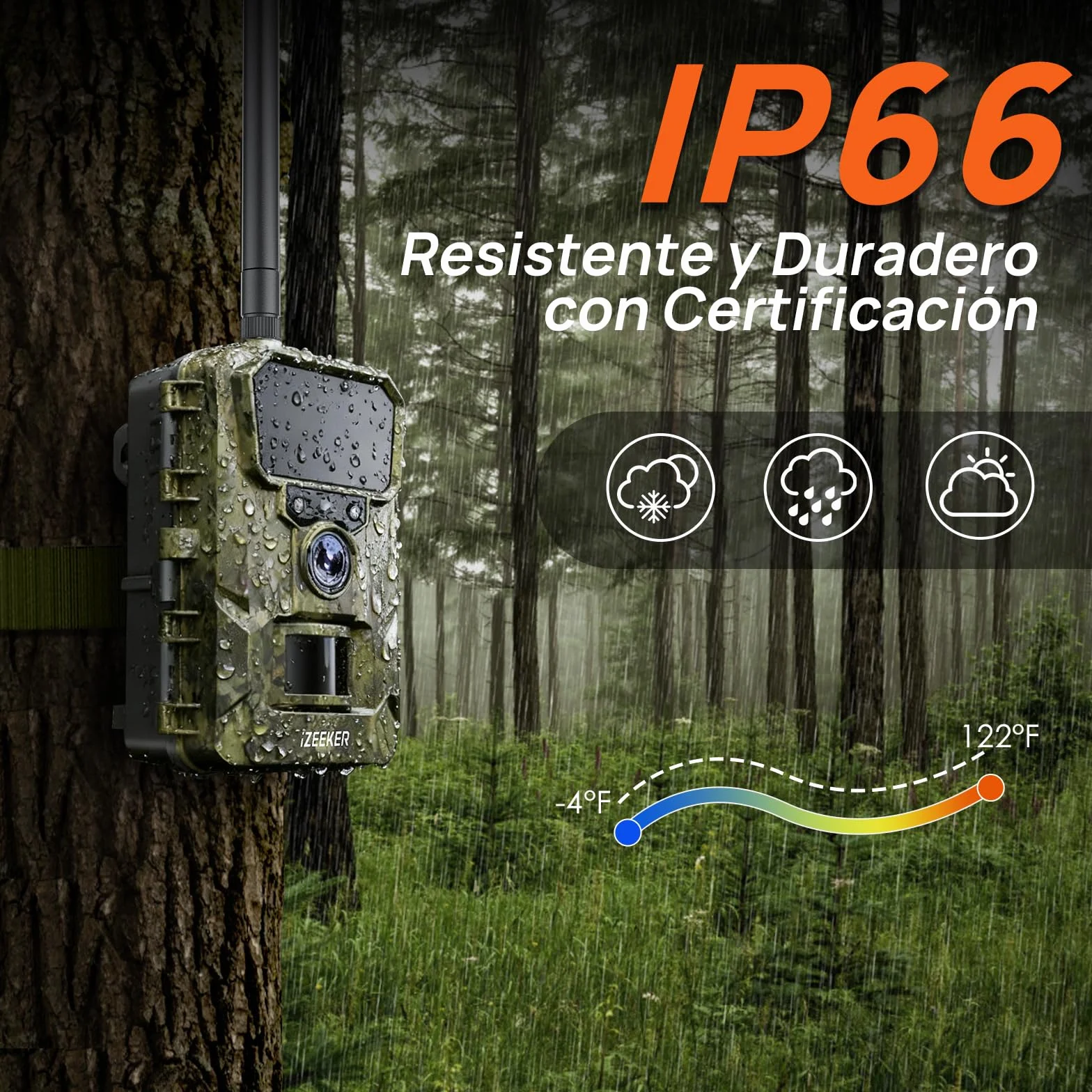 iZEEKER 2 en 1 Cámara de Caza 4G LTE 2K HD 48MP Visión Nocturna Infrarroja IP66
