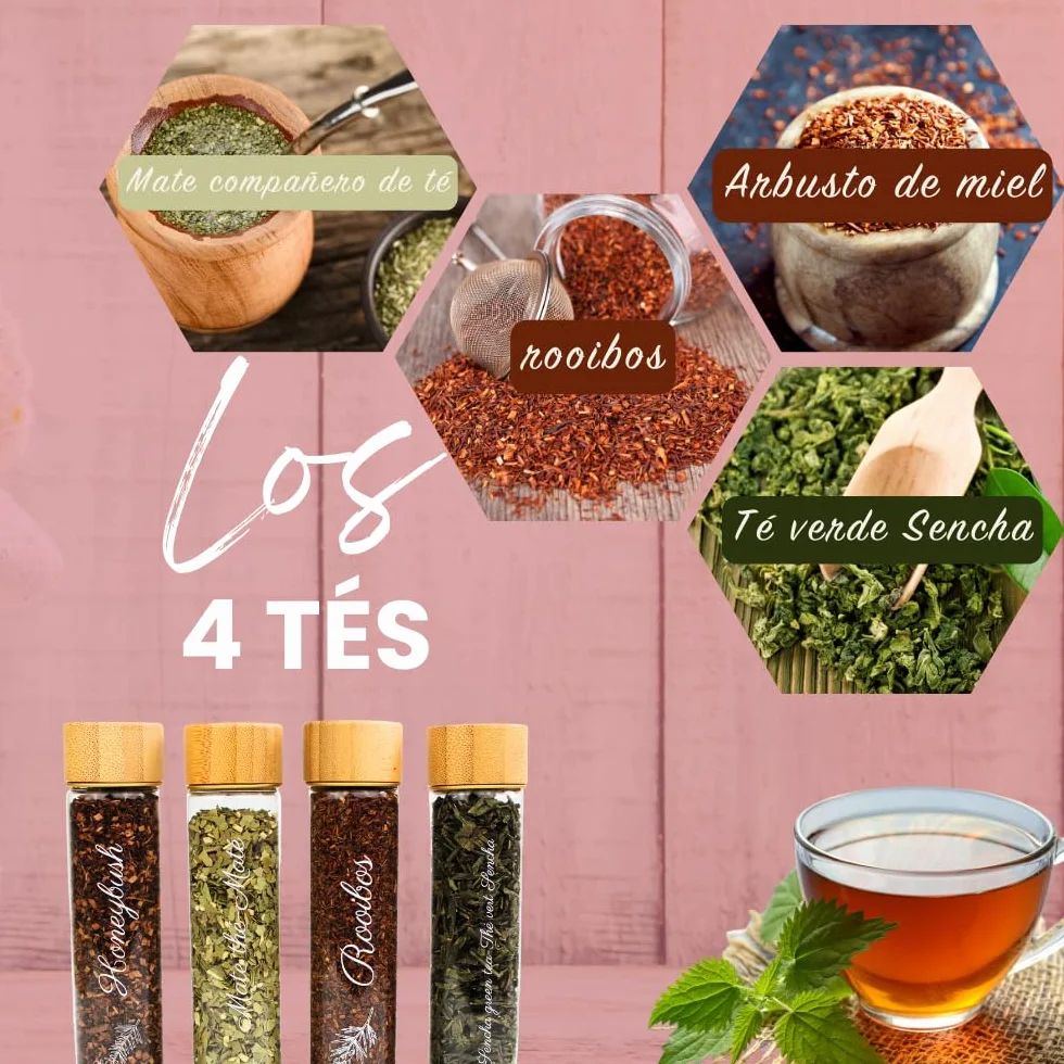 L&G® - Kit té preparación y degustación - Honeybush, Rooibos, Sancha Green, Maté - Infusores incluidos - Set de té DIY - Regalar Navidad, cumpleaños - Made in France - Ingredientes de calidad