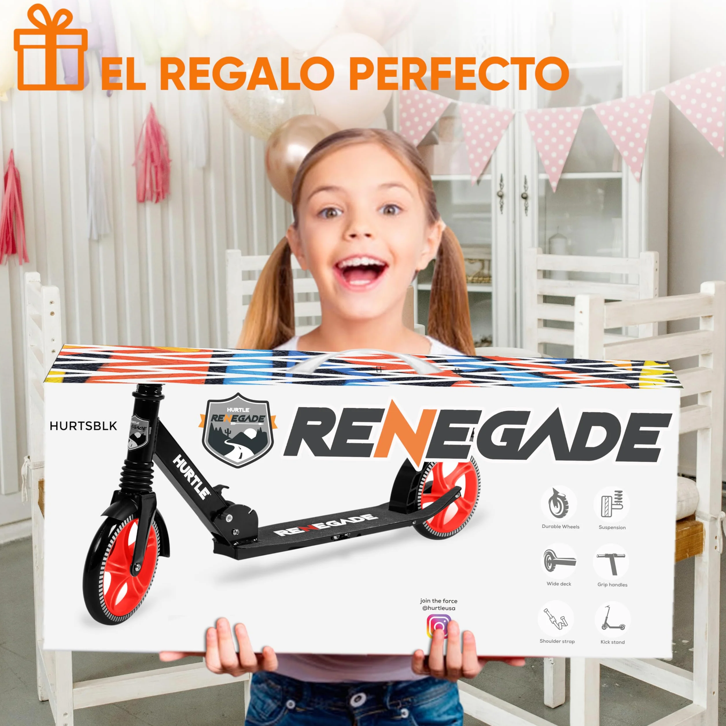 Hurtle Renegade Patinete 2 Ruedas Plegable Ajustable Freno Manillar