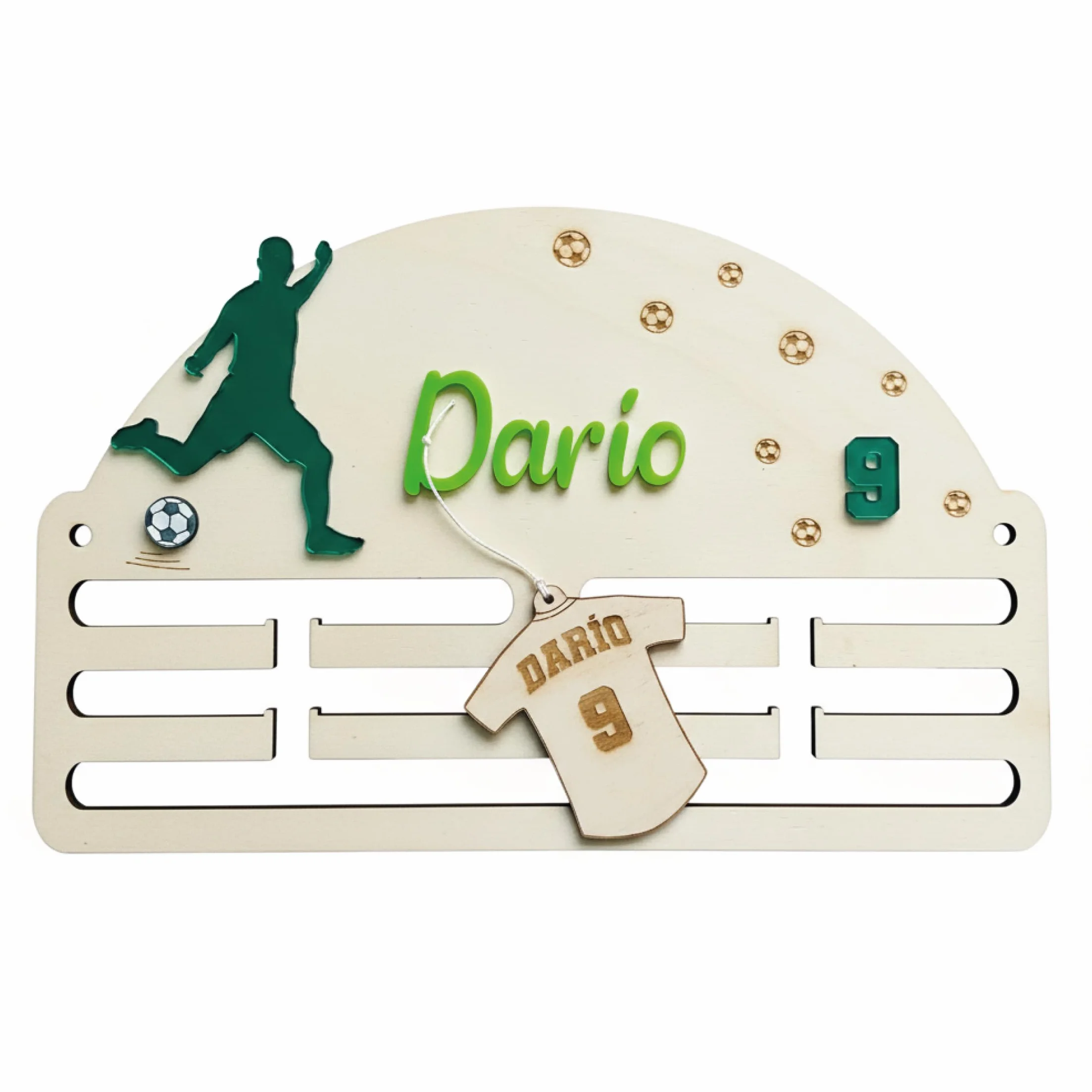 Medallero de Fútbol Personalizado para Niños con Nombre y Número en Acrílico Fabricado en España