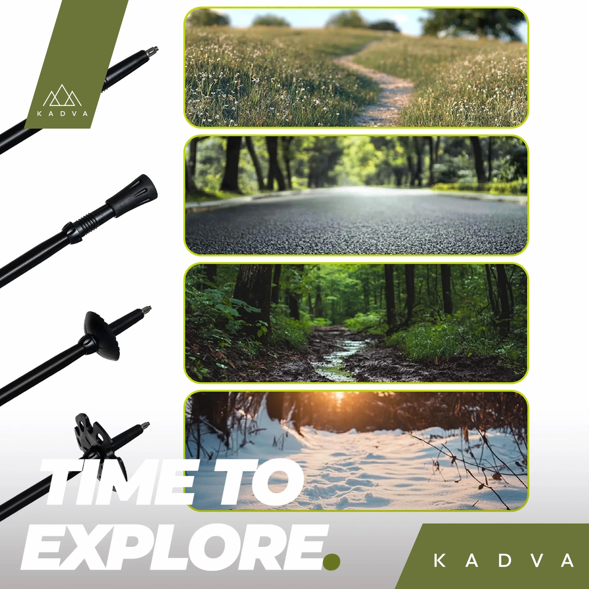 KADVA Bastones de Trekking SAJAMA Azul Ajustable 65-135 cm Mango Polipropileno TPR Espuma EVA Aluminio Resistentes