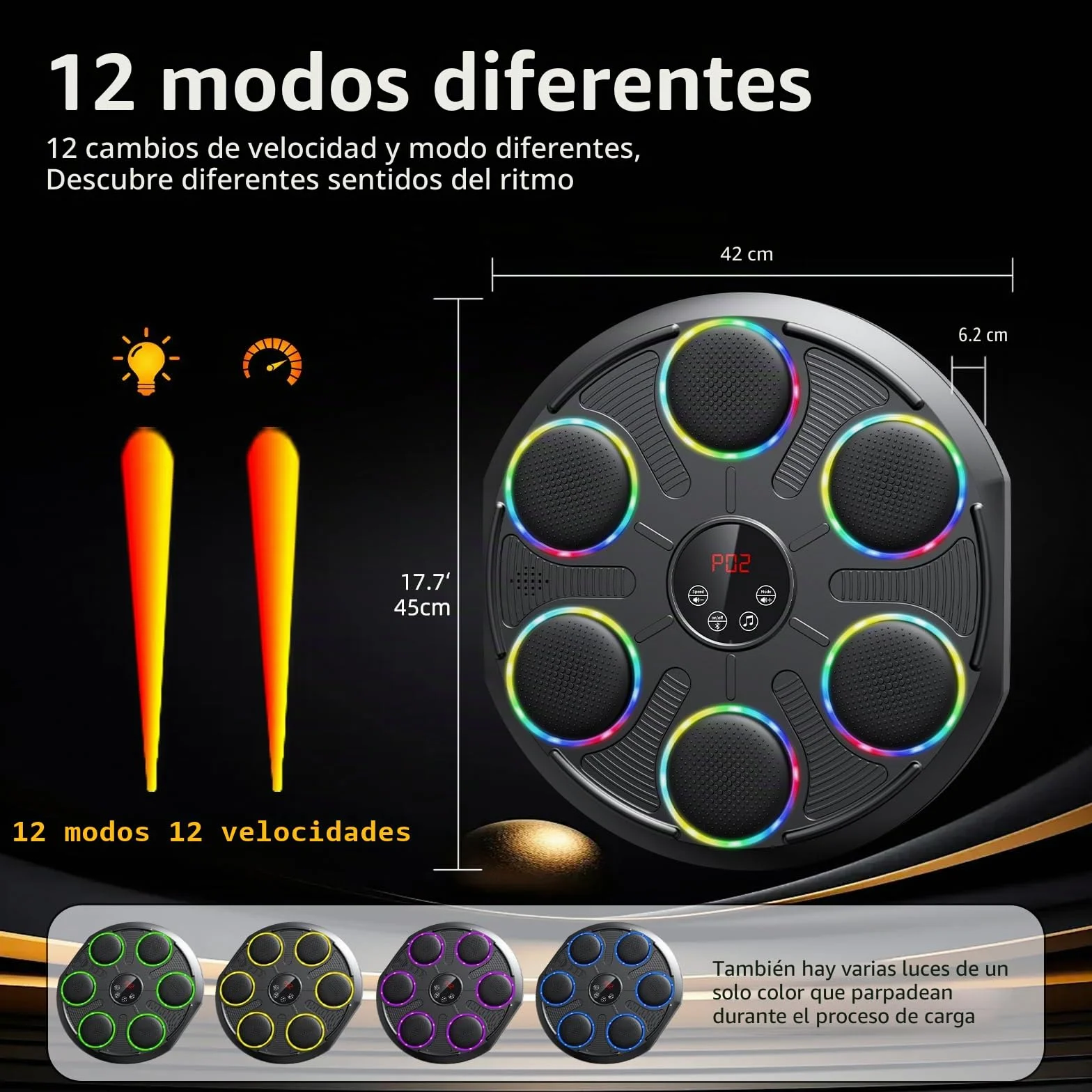 HotHands Máquina de Boxeo Musical LED Bluetooth, 12 Velocidades, Montaje en Pared, con Guantes, para Niños y Adultos