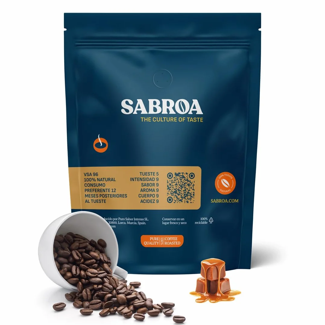 Cafe en Grano Natural de Especialidad 100% Arabica Tueste Natural y Artesanal con Sabor Intenso Acidez Equilibrada para Todas las Cafeteras 250g Gran altitud Origen Brasil - SABROA