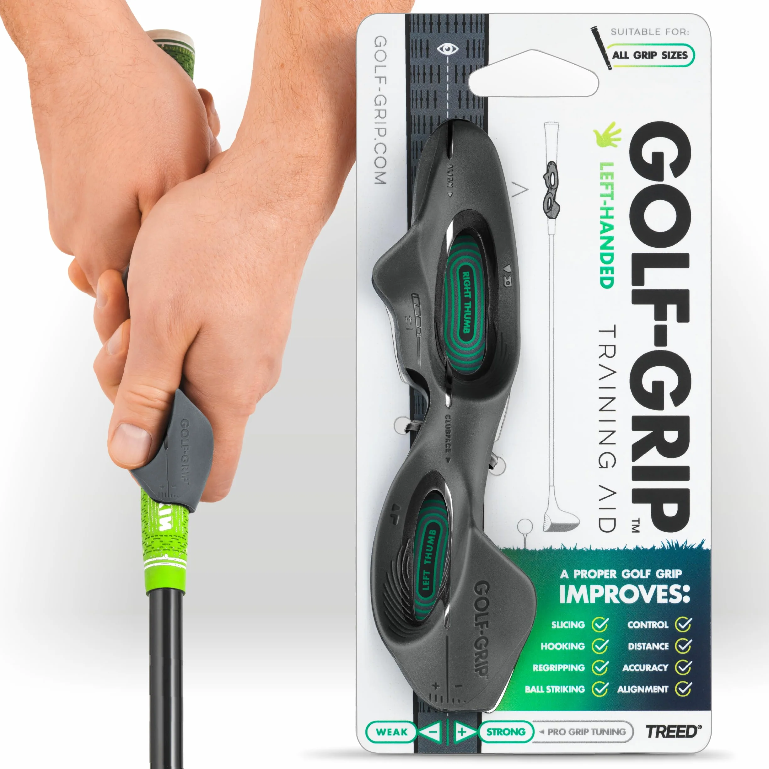 GOLF-GRIP Golf Grip Trainer for Left & Right-Handed Golfers – Snap-On Rubber Training Aid for Proper Hand Position & Swing Technique