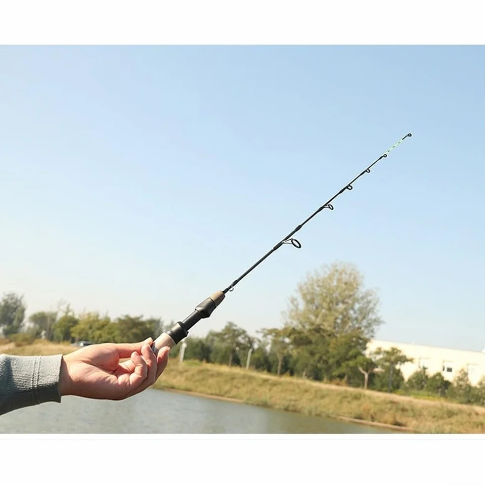 Caña de pescar telescópica de fibra de carbono 60 cm para pesca en hielo puntas dobles suaves duras