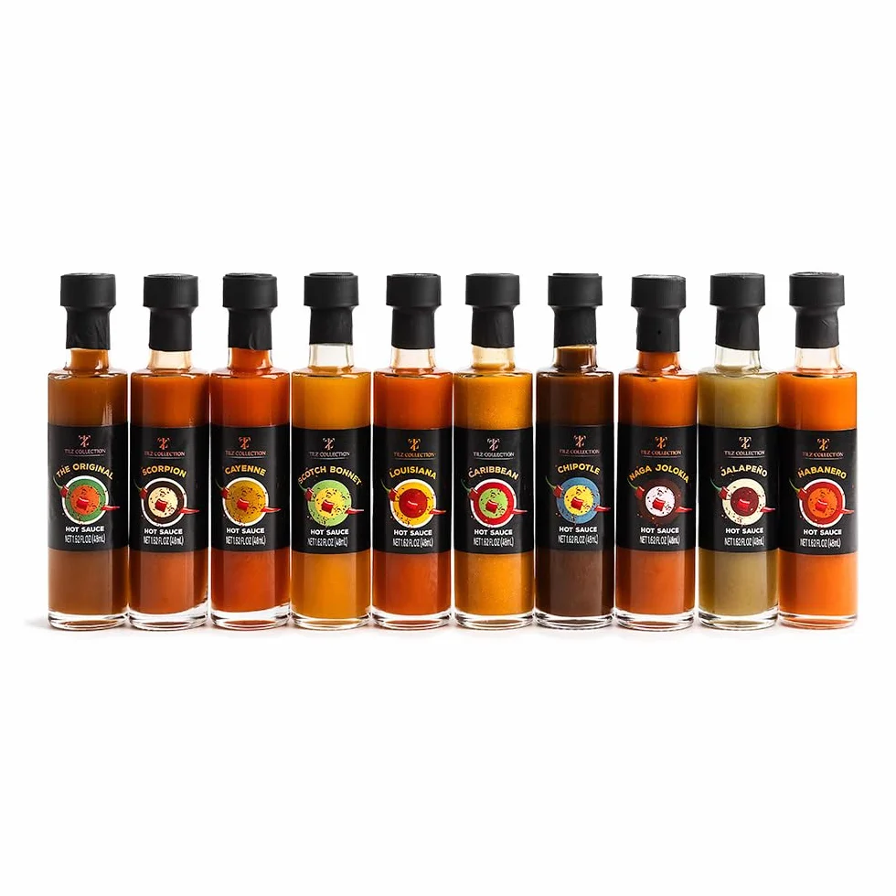 Regalos de salsa picante gourmet para hombres - Juegos de 10 botellas de vidrio 50 ml para amantes de chiles