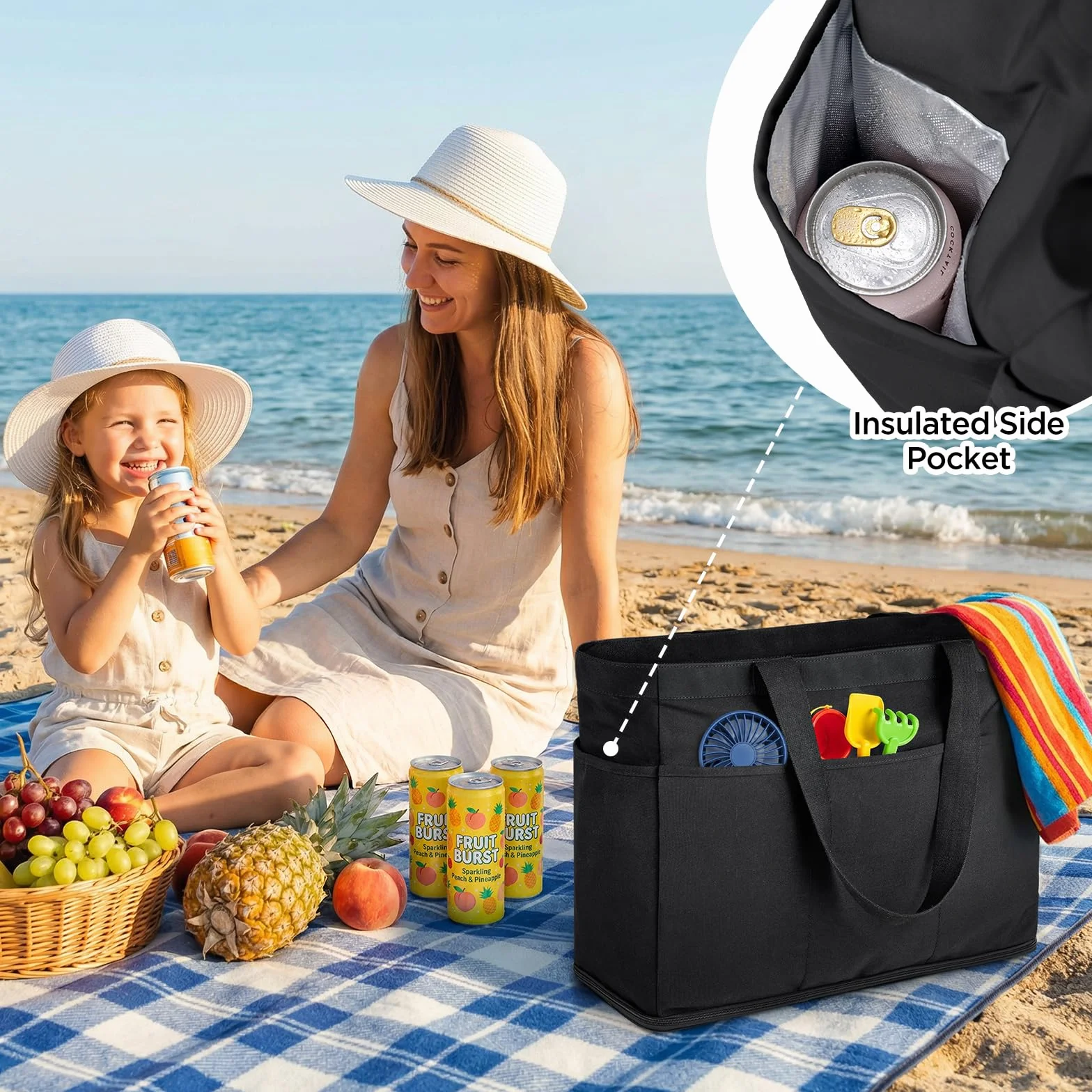 GAGAKU Bolsa de playa XXL impermeable con compartimento frigorífico plegable 50x38x19 cm azul