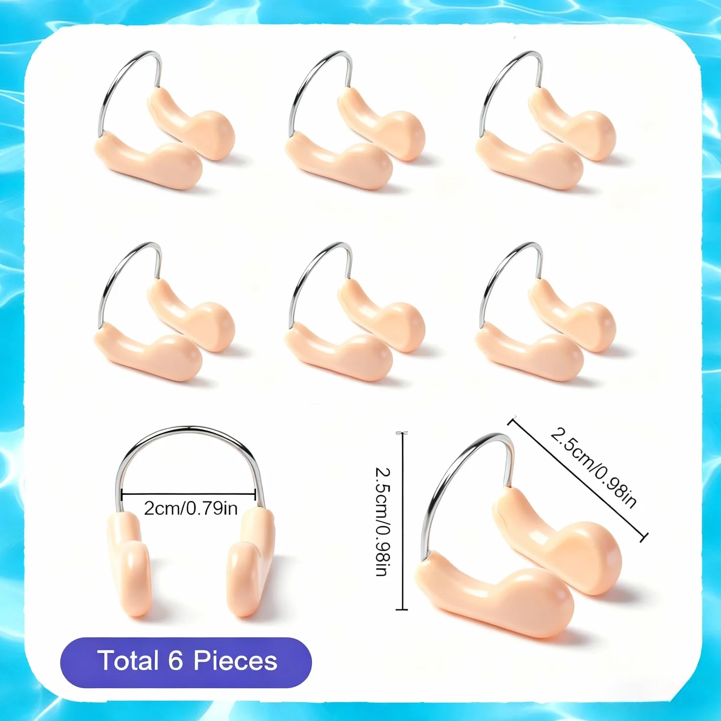 WUBAYI 6 Clips de Nariz para Natación, Pinzas de Silicona Suave Impermeable para Adultos y Niños