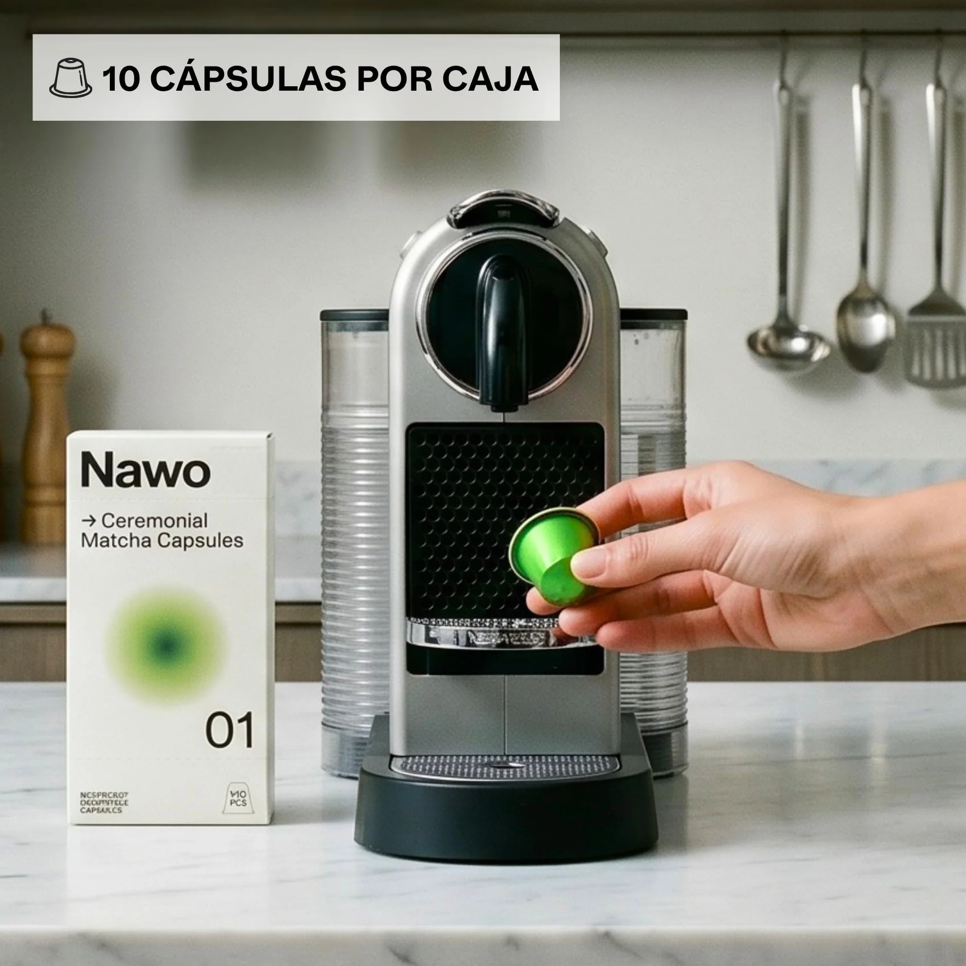 10 Cápsulas de Té Matcha Ceremonial – Compatibles con Nespresso®, 100% Natural, Té Verde en Polvo, Ideal para Matcha Latte, Sin Azúcares Añadidos ni Conservantes – NAWO® Matcha