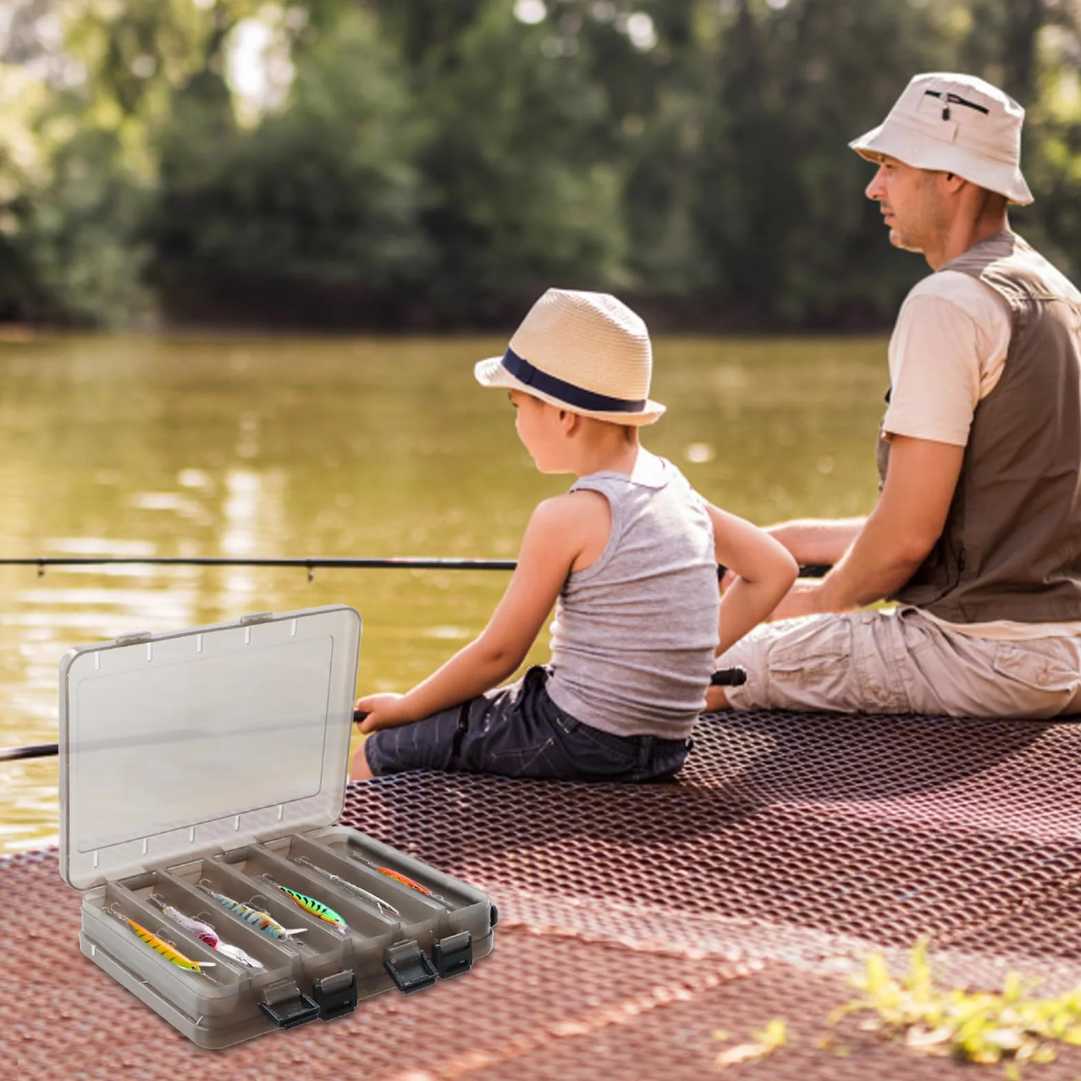 Caja de Señuelos de Pesca, Doble cara Caja de Almacenamiento Transparente 20x17x4,7 cm