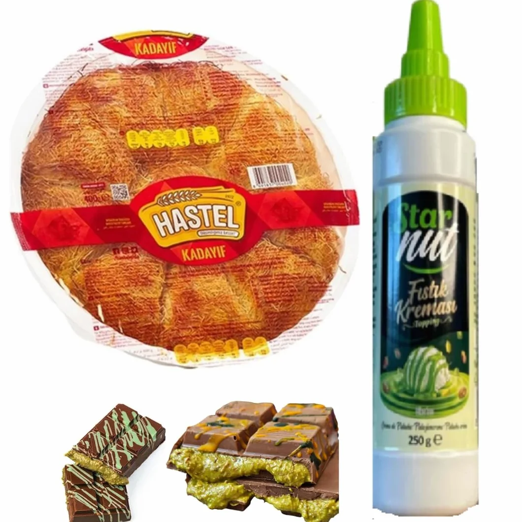 HASTEL Kadaifi Kataifi 400g para Chocolate Dubai con Crema de Pistacho 250g