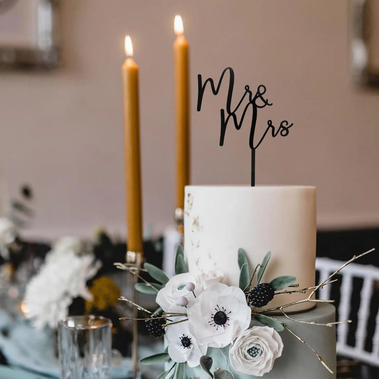 Mr & Mrs - Decoración acrílica negra para tartas de novia y novio, decoración de boda (diseño 02)