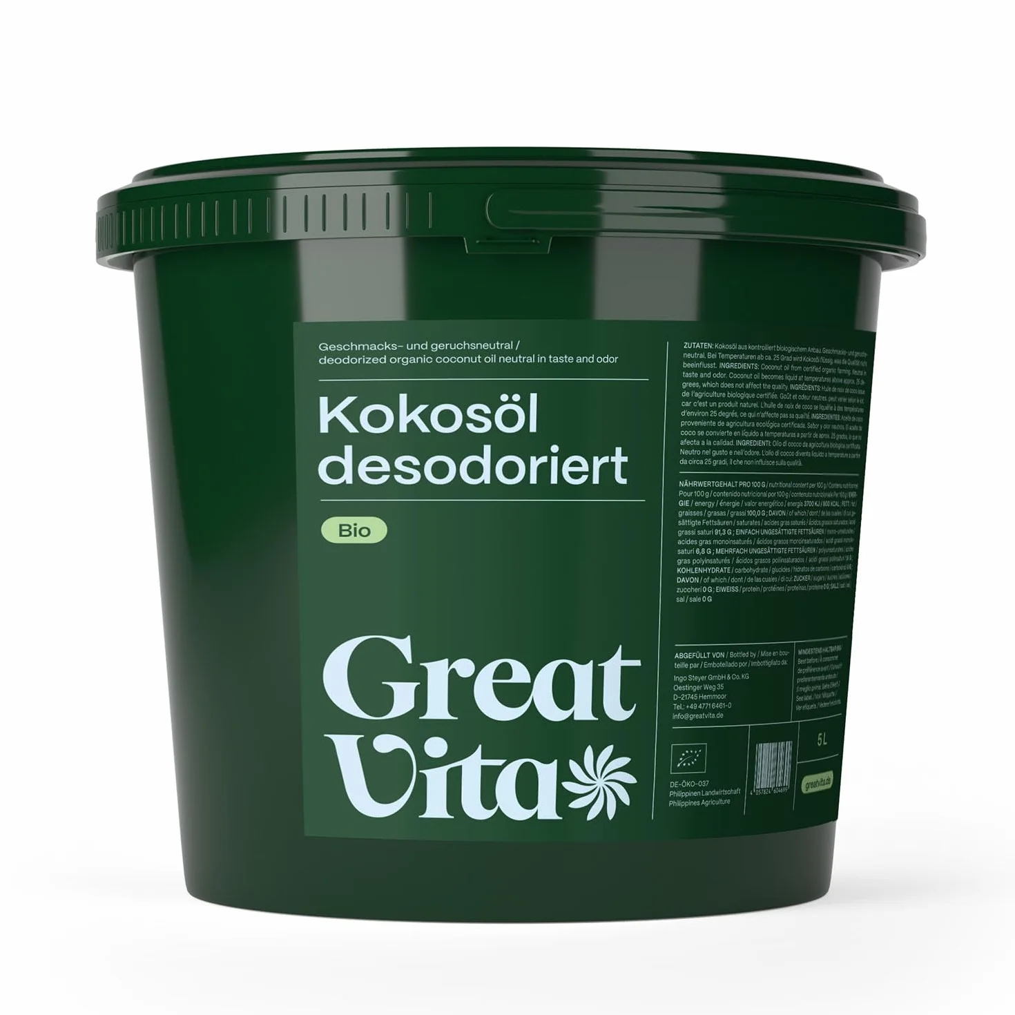 GREAT VITA - Aceite De Coco Orgánico, Insípido (Desodorizado) Paquete De 1, 5000 ml