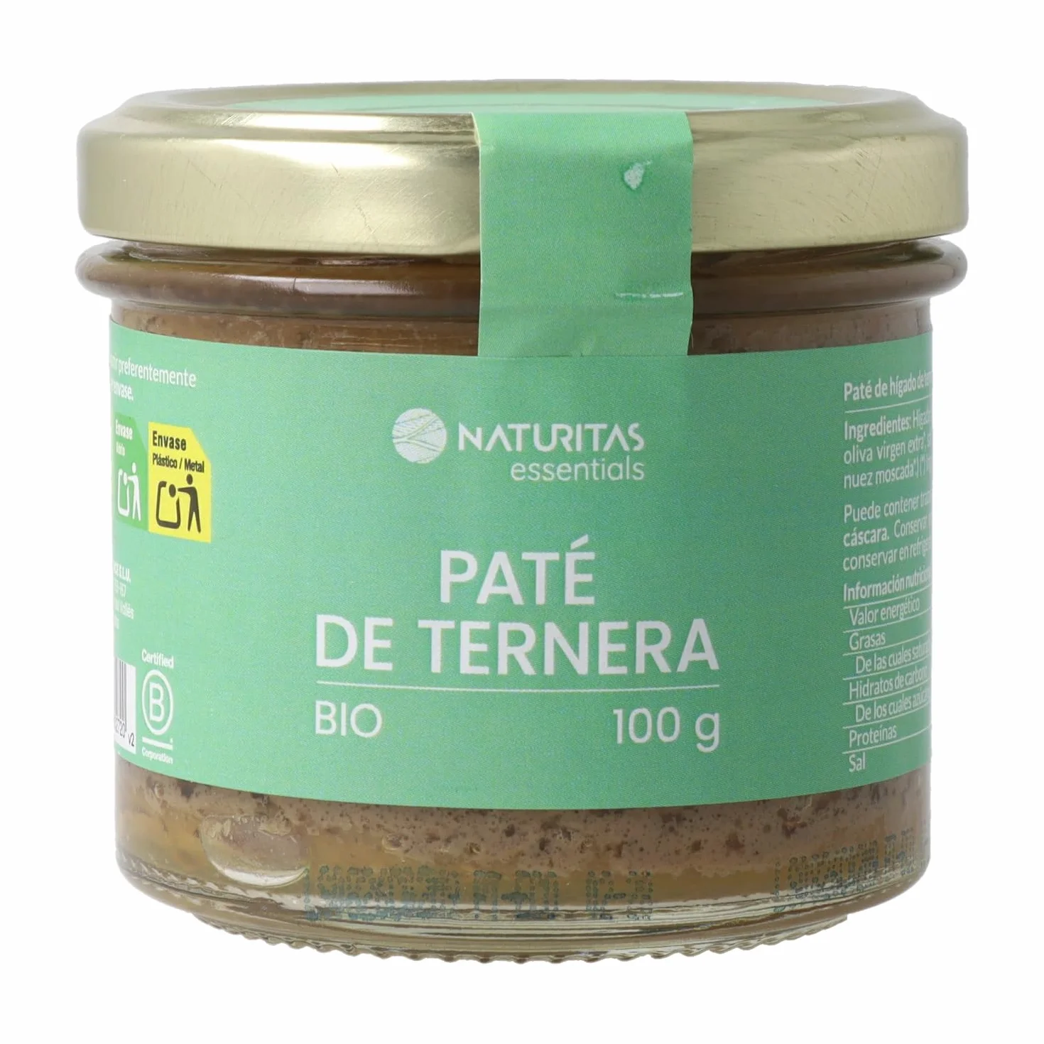 Paté de hígado de ternera de pasto libre BIO | 100g | Naturitas Essentials | Paté de hígado de ternera de pasto | Origen ético rico en hierro | Patés