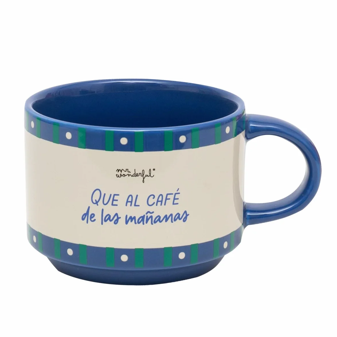 Mr. Wonderful - Set de 2 tazas apilables - Te tengo más ganas que al café de las mañanas - Taza personalizada con mensaje de amor - 370 ml