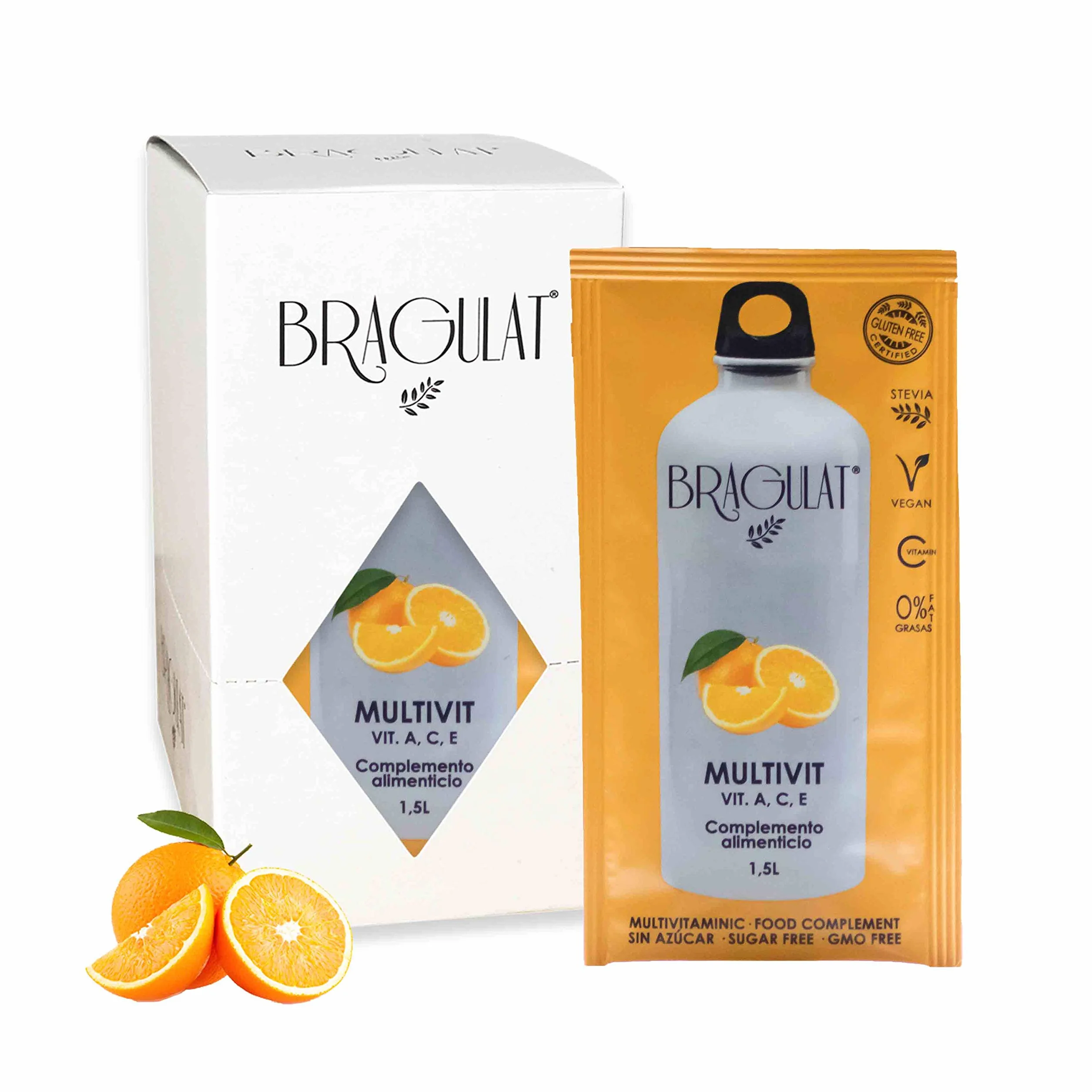BRAGULAT/Saborizantes de agua Sin Azucar, con fruta deshidratada, Vitamina C y B12, colorantes y sabores naturales | 15 Sobres Multivitaminicos.