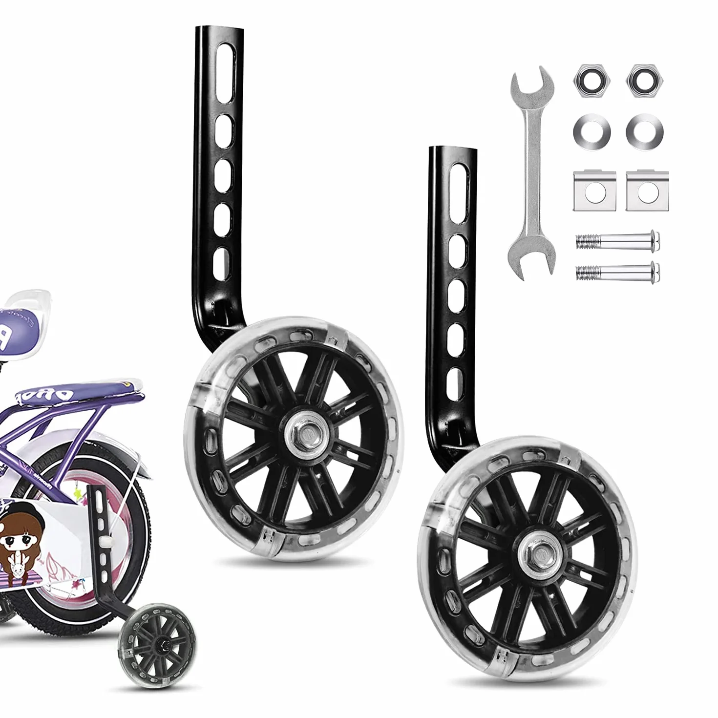 Ruedas de apoyo para bicicleta infantil, estabilizadores universales 12-18 pulgadas negro flash
