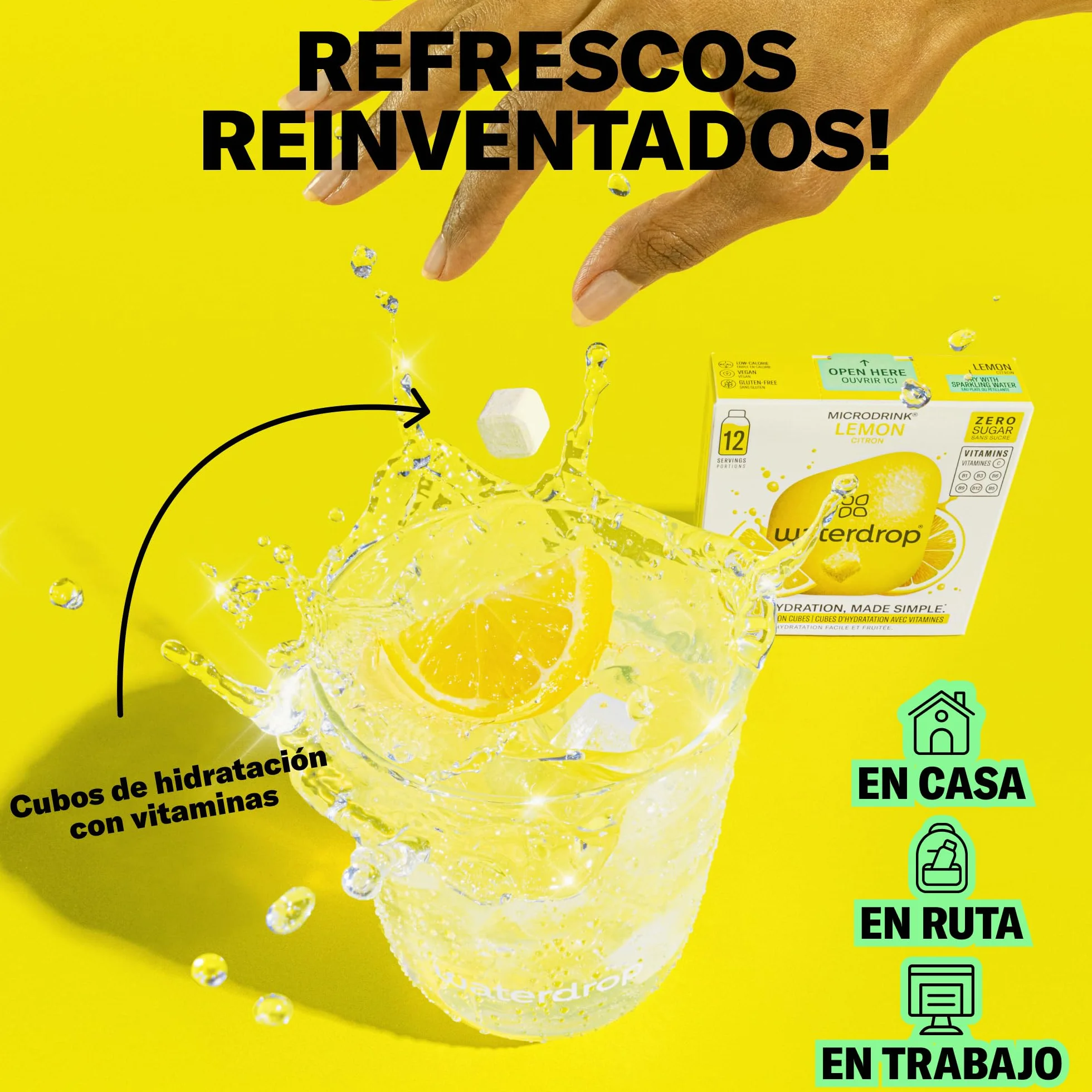waterdrop® Mix Sabores de Frutas, 36 Pastillas Saborizantes Para Agua, Bebidas Sin Azúcar, Sabores Agua: Naranja, Limón, Pomelo, Refresco Instantaneo, Sobres