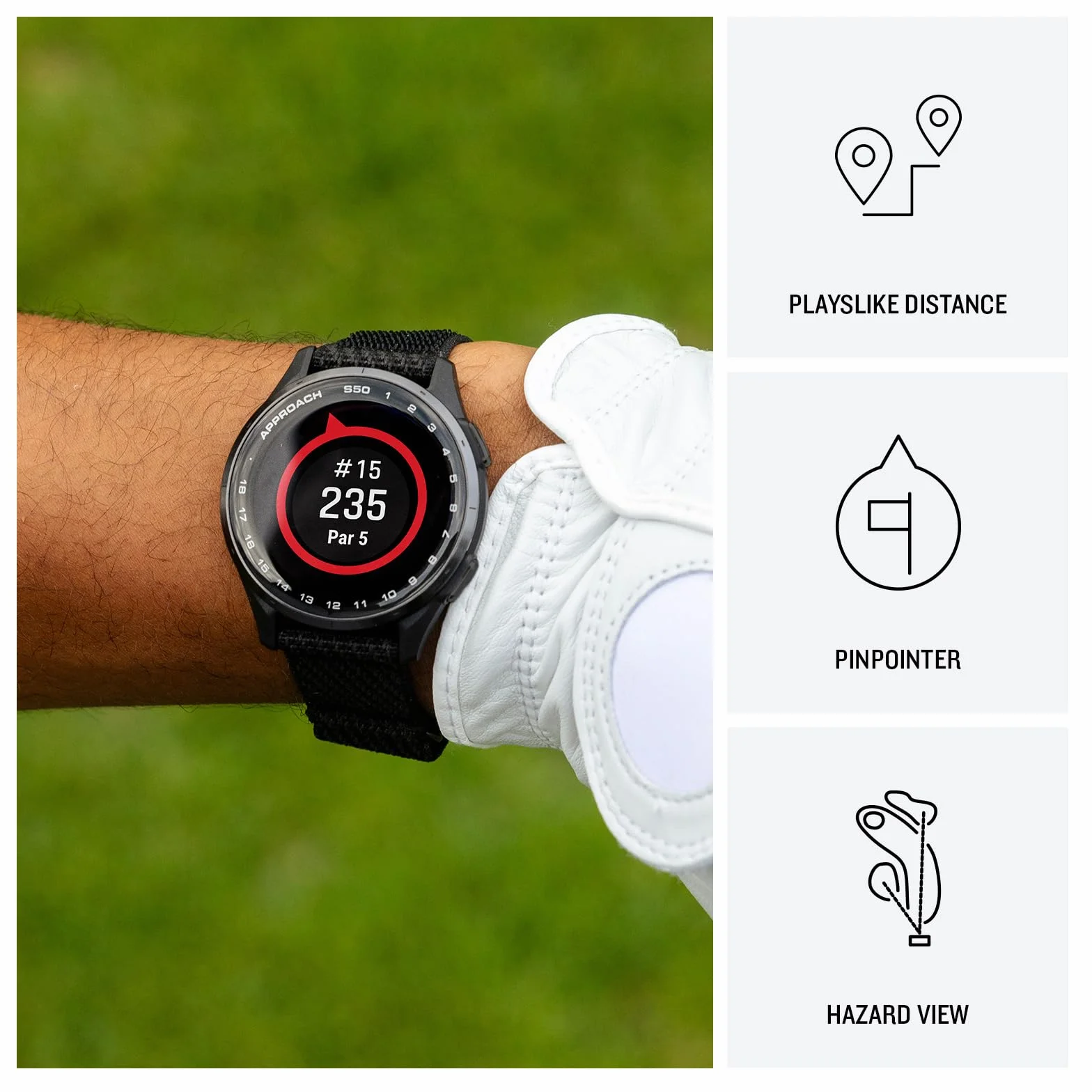 Garmin Approach S50 Reloj Inteligente GPS Golf Pantalla AMOLED Bisel Aluminio Correa Nailon