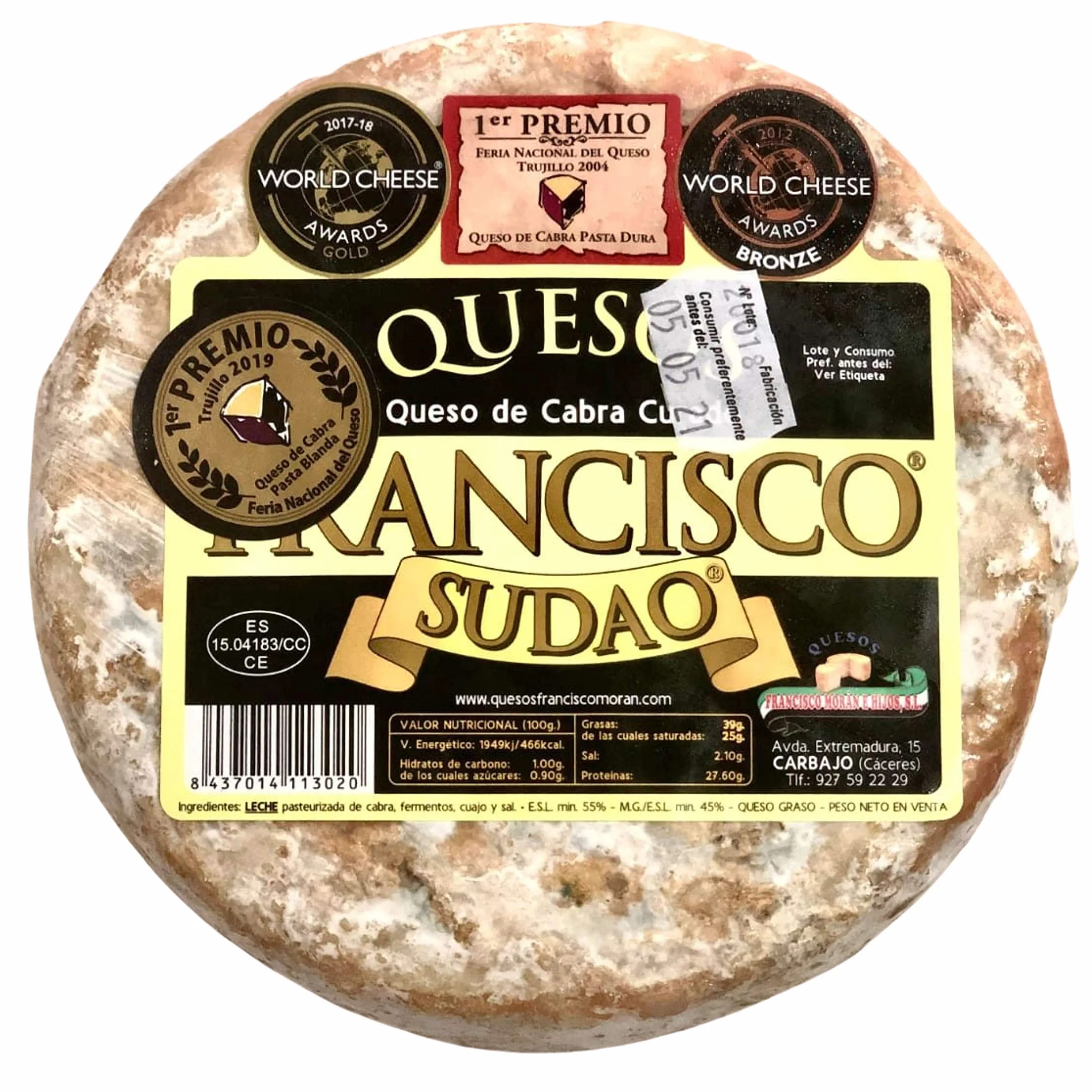 Queso de Cabra Sudao Extremeño Artesano Maduración 3-4 Meses 800-850g Leche Pasteurizada de Cabra