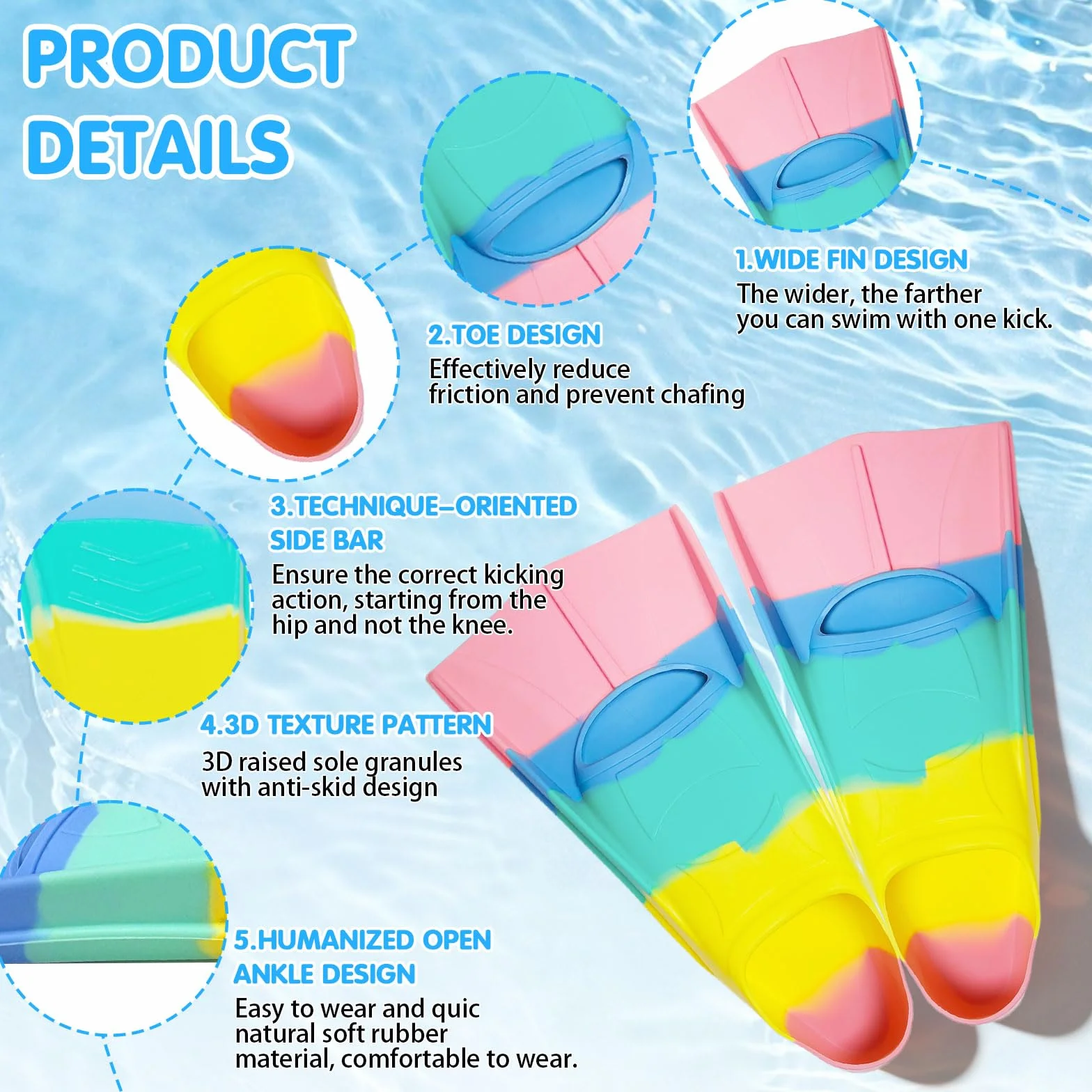 Aletas de natación cortas para niños y adultos, silicona, unisex, buceo principiantes