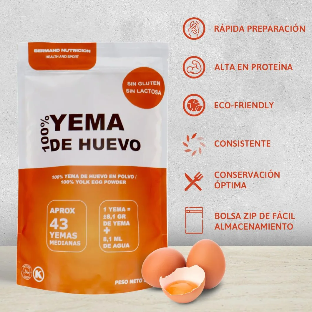 Yema de Huevo en Polvo 350g Yemas de Huevos Camperos Sin Aditivos Sin Lactosa Bolsa Zip