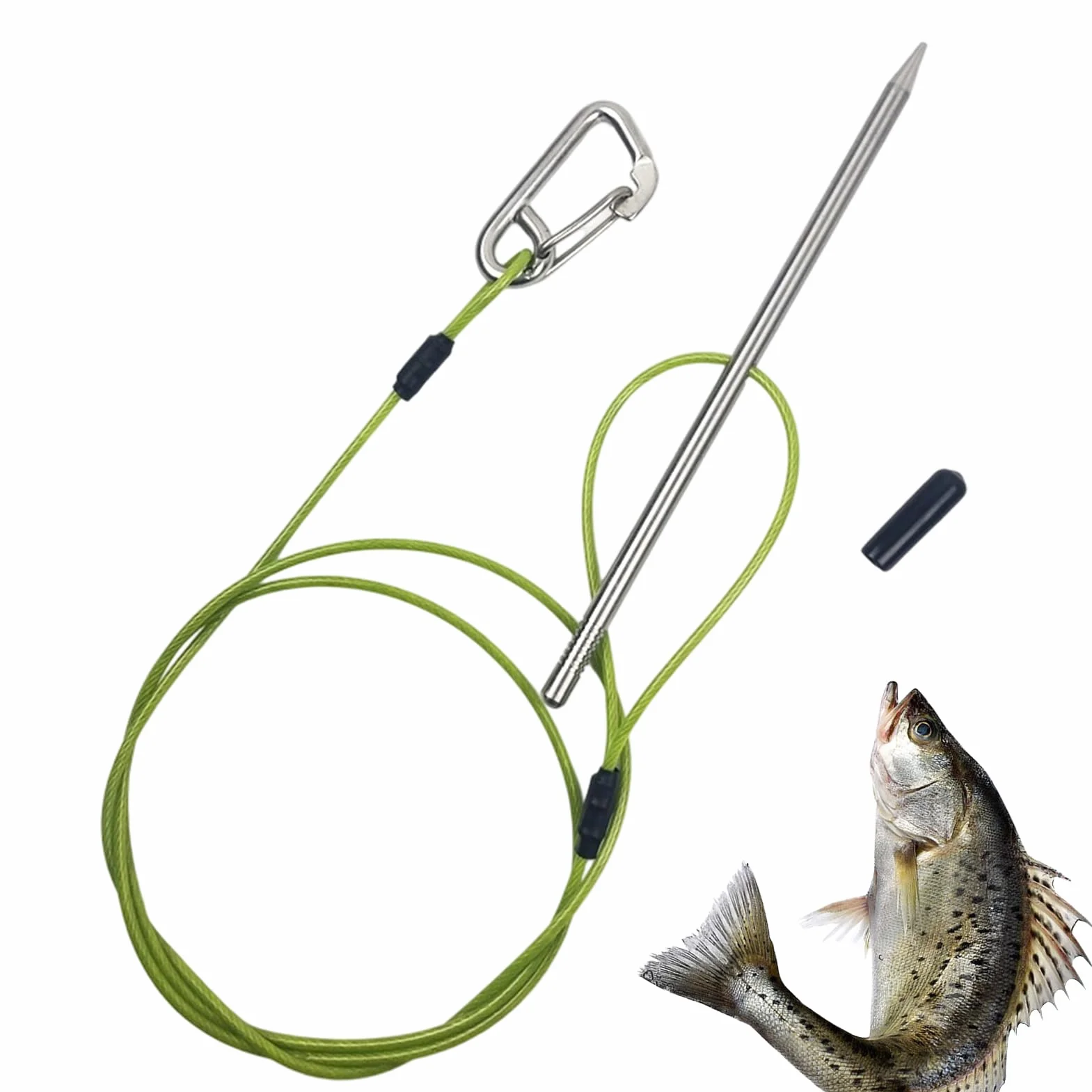 Extractor de pescado de acero inoxidable con clip y mosquetón para submarinismo