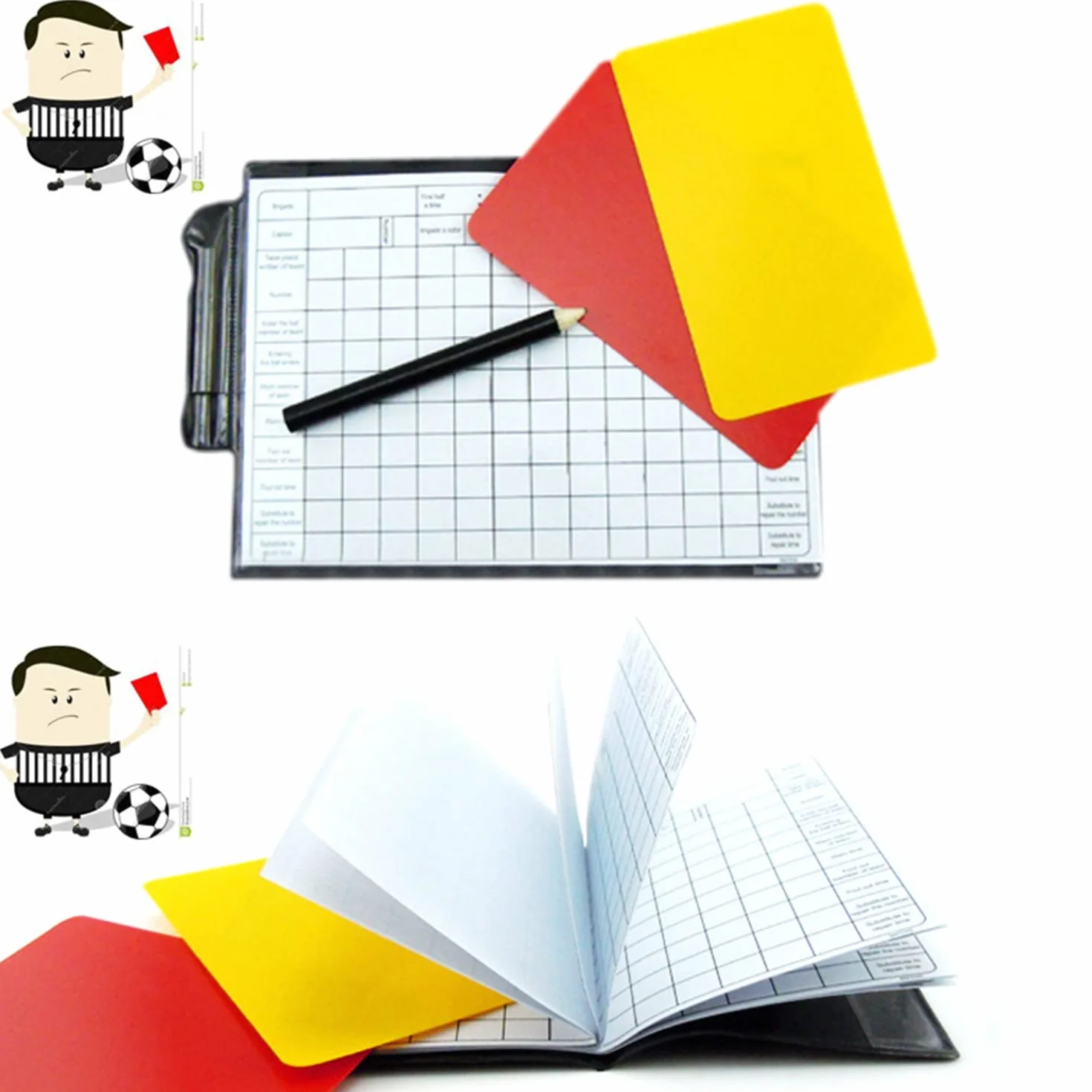 Kit de Tarjetas de Árbitro de Deportes, PVC Roja y Amarilla con Tarjetero y Lápiz