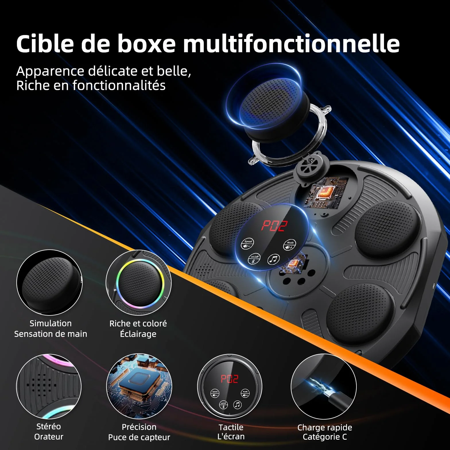 HotHands Máquina de Boxeo Musical LED Bluetooth, 12 Velocidades, Montaje en Pared, con Guantes, para Niños y Adultos