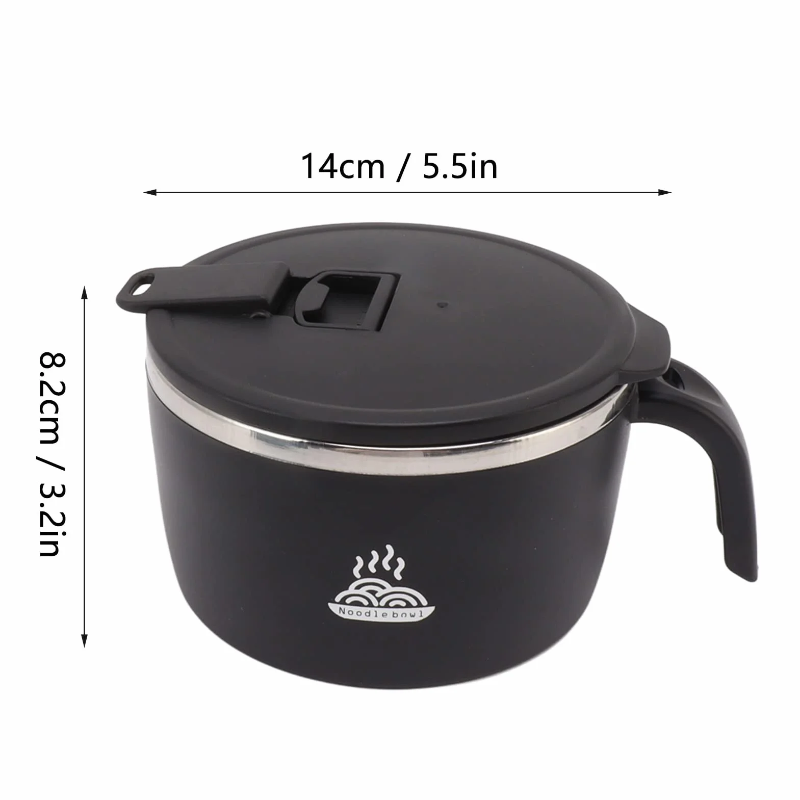 gernie Tazón de Fideos Instantáneos, Tazón de Ramen Instantáneo de Acero Inoxidable de 900 Ml con Tapa y Soporte para Teléfono Tazón de Sopa de Fideos Instantáneos, Cocina de Fideos