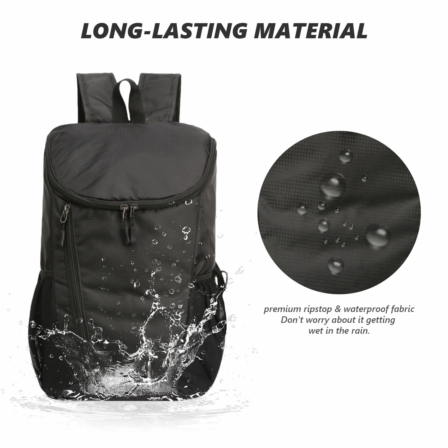 flintronic Mochila Plegable Ultraligera de Senderismo Impermeable, Trekking Viaje Campamento Negro