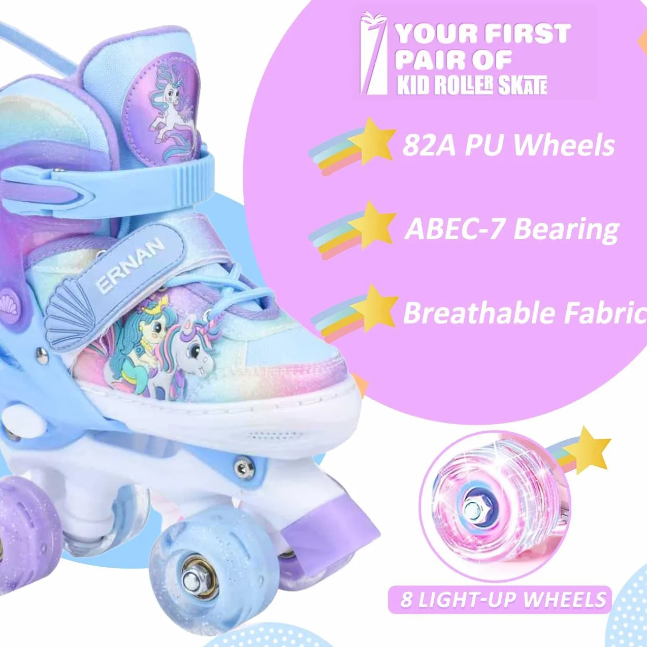 ERNAN Patines 4 Ruedas Ajustables con Ruedas Brillan Oscuridad para Niños Principiante