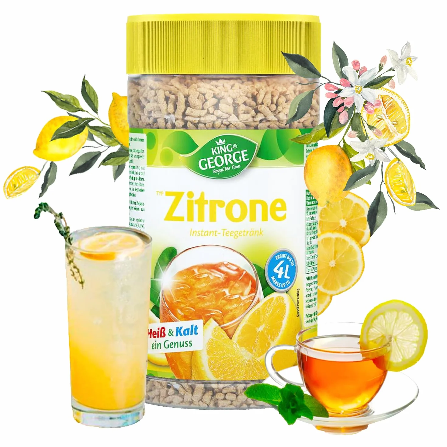 King George Bebida de té instantánea de limón, 12 x 400 g Bebida de té instantánea de cítricos y limón con Vitamina C, Paquete económico de té en Migas, Bebida en Polvo, Bebida refrescant