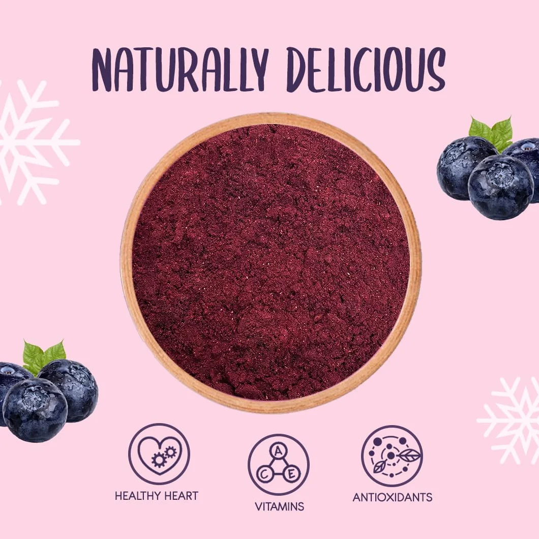 Polvo de Arándanos Silvestres Liofilizados 500g - Fruta Liofilizada en Polvo - Polvo de Arándanos Azules sin Azúcar - Colorante Natural Azul-Violeta - Para Repostería, Batidos, Yogur y Postres