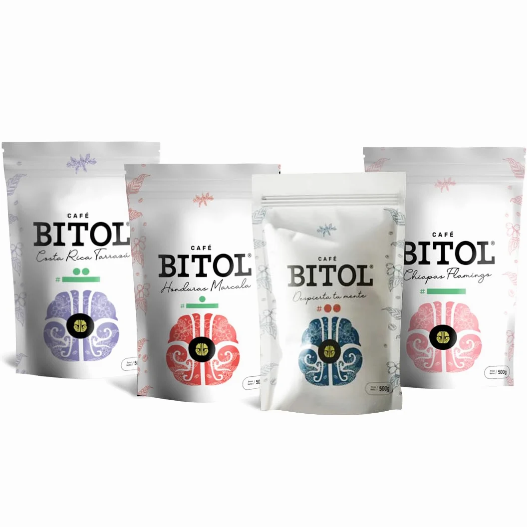 Cafés Bitol Pack 4 Cafe Mesoamérica 500 gr c/u | Costa Rica Tarrazú, Marcala Honduras, Flamingo Chiapas y Guatemala Antigua | Notas de Cítricos, Frutas, Caramelo y Cacao