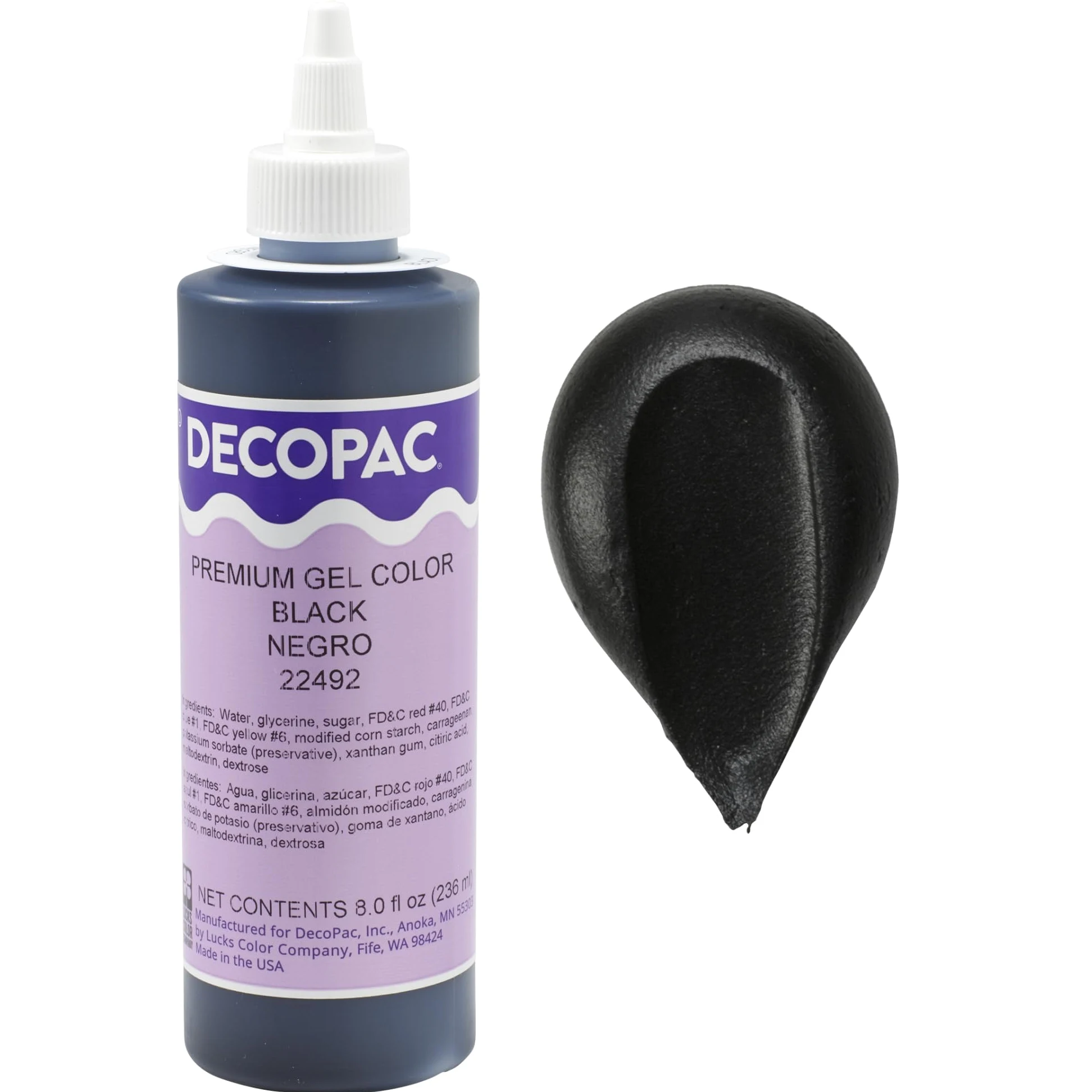 DecoPac Premium Gel Alimentos Colorante | Coloración de Alimentos Negro para Hornear | 8 oz | Crema de Mantequilla de Color, Fondant, Frosting & Piping Gel, Seguro Alimentario, Gel altamente