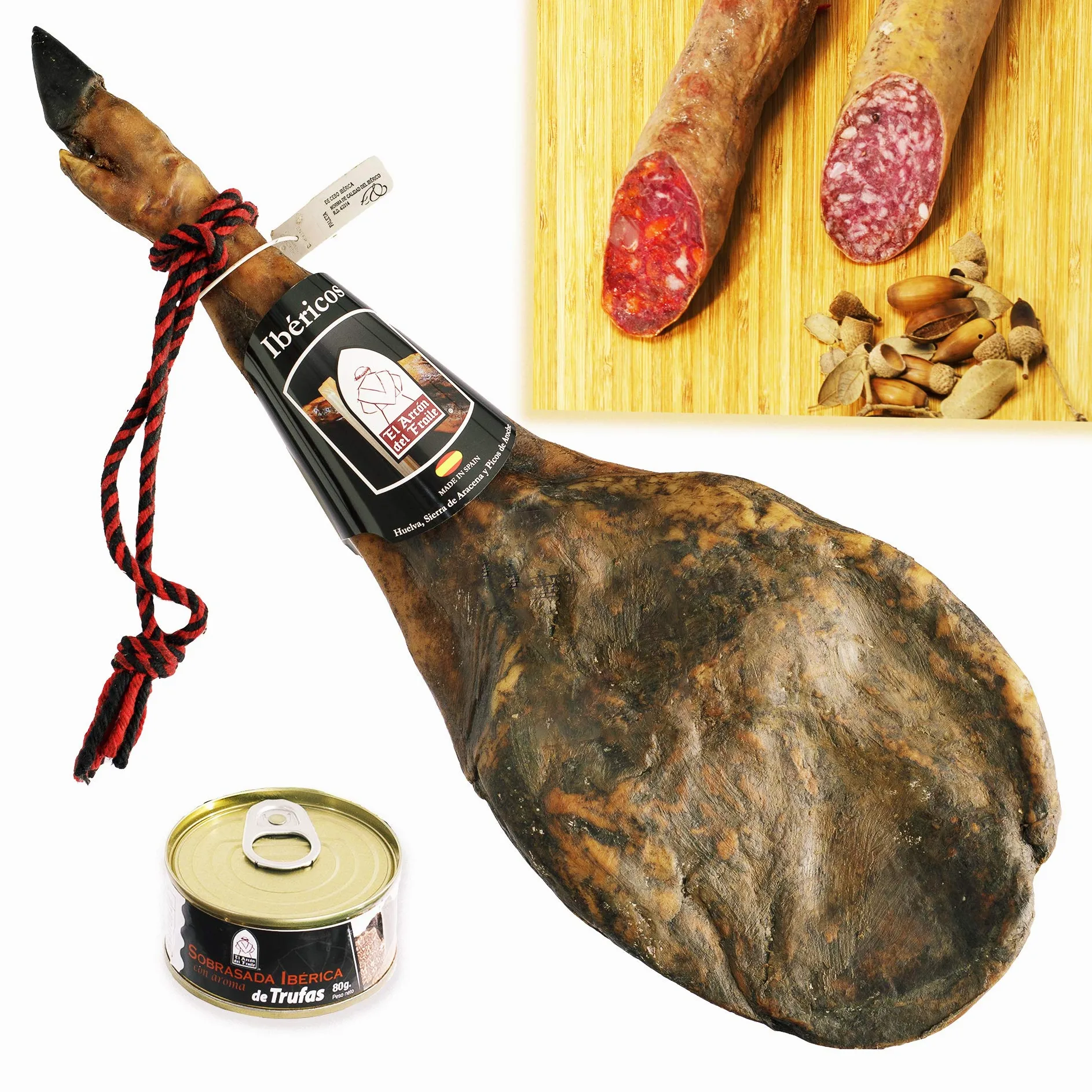 El Arcón del Fraile – Paleta Ibérica de Cebo 4,5-5Kg Jabugo – Pack Gourmet con Chorizo, Salchichón de Bellota y Sobrasada – Embutidos Ibéricos Premium