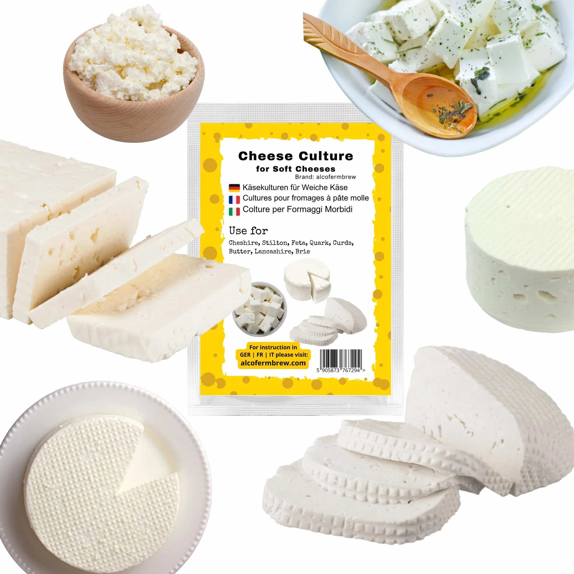 AlcoFermBrew Cultivo para Queso - Fermento Láctico, Bacterias de Queso (Cultivo de queso para Queso Molle)