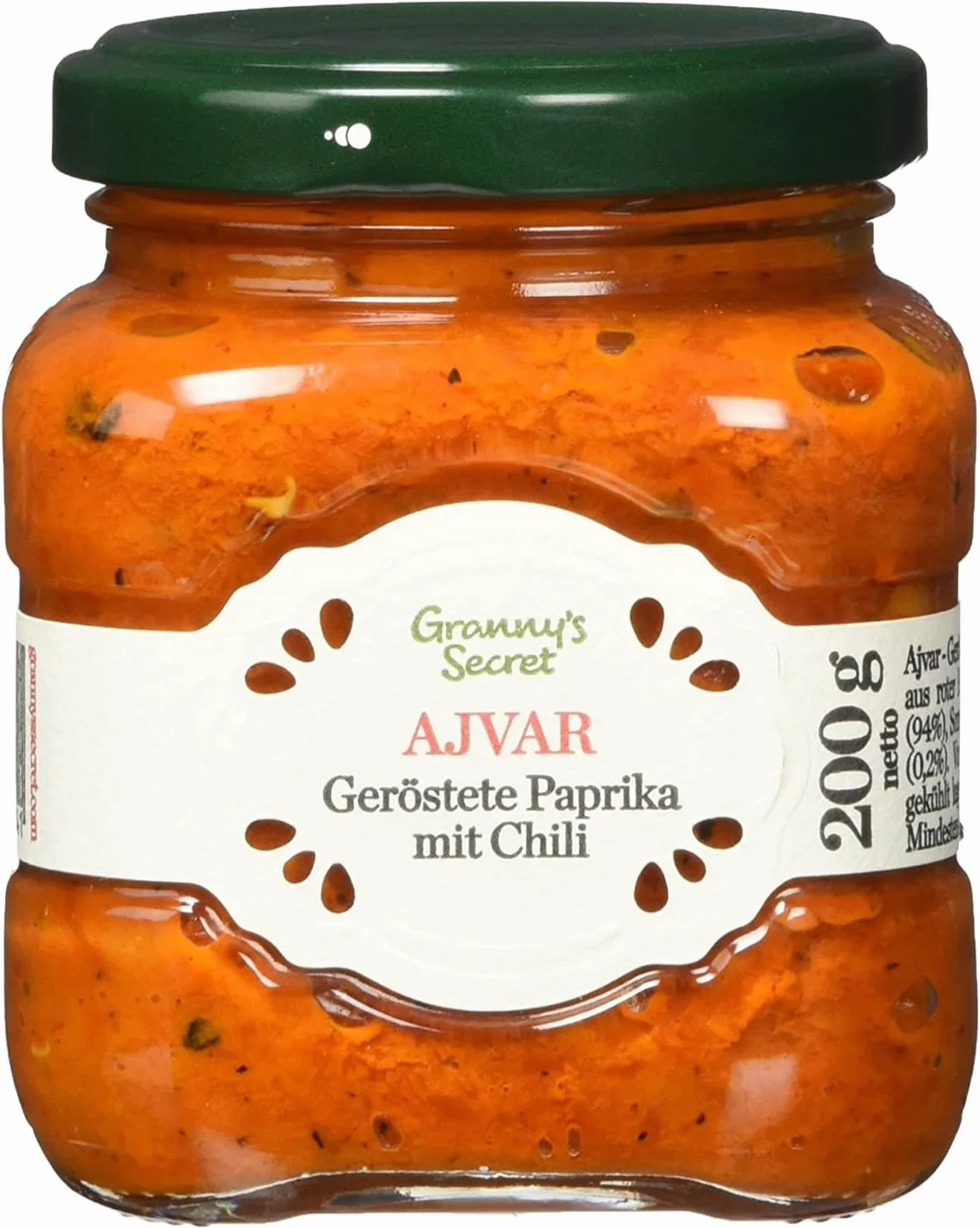 Granny's Secret Ajvar, pimientos asados, pimientos asados ​​con chile, pimientos asados ​​con tomates y chiles, paquete de 3 (3x200g)