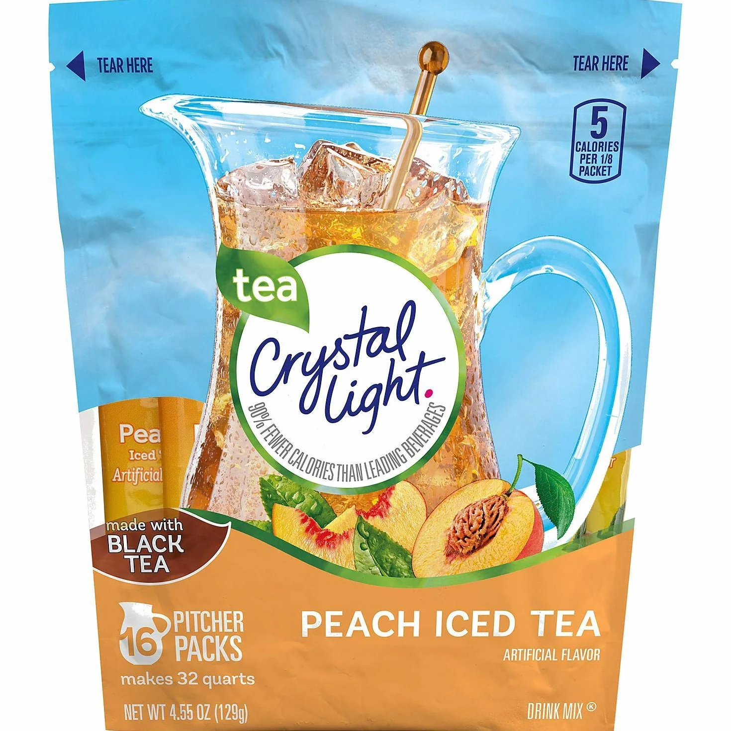 Crystal Light Tea Sticks, Peach, 16 Unidades - 129 G