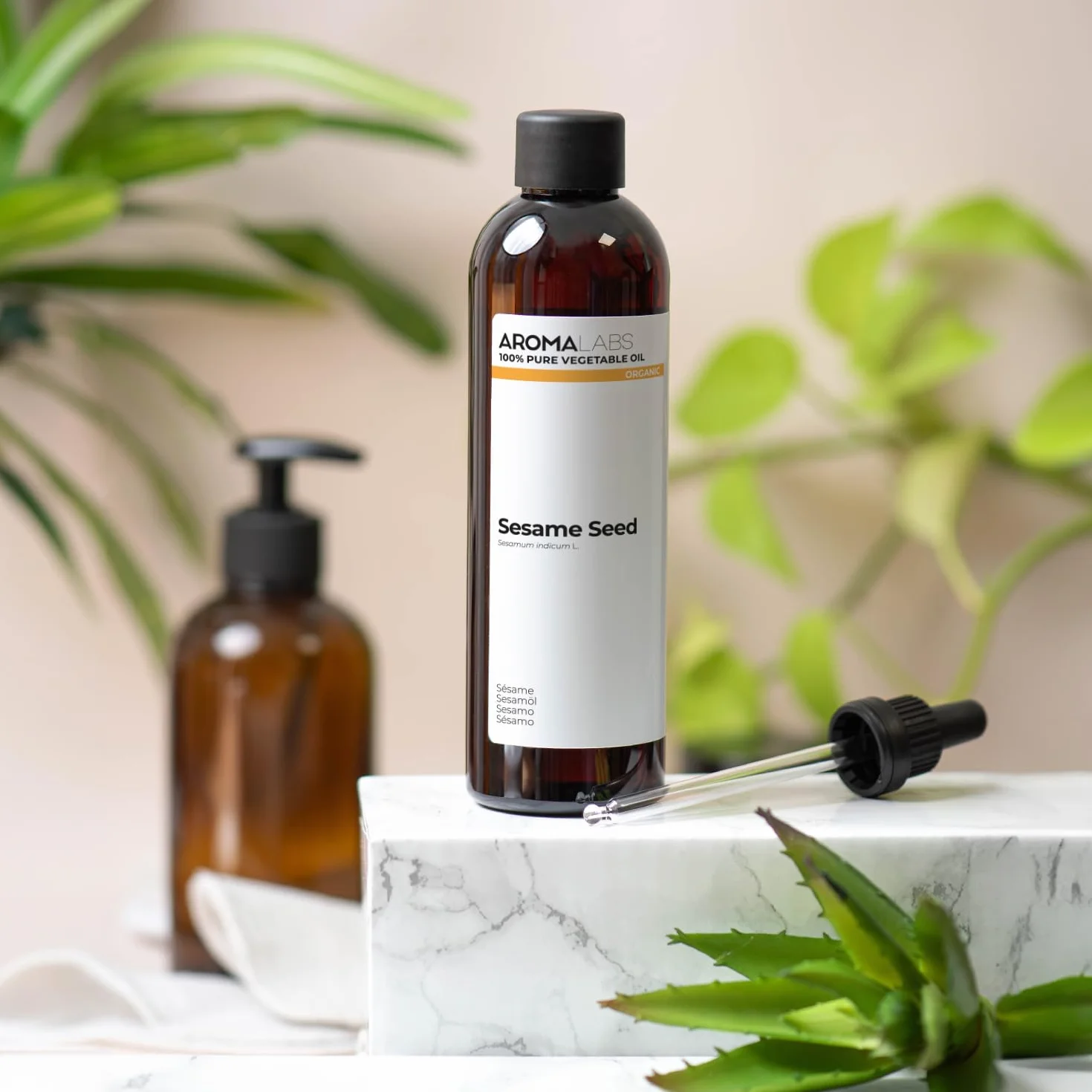 Aceite de Sésamo BIO (Sesamum indicum) - 250 mL - Aceite Vegetal Virgen Certificado AB - Aroma Labs