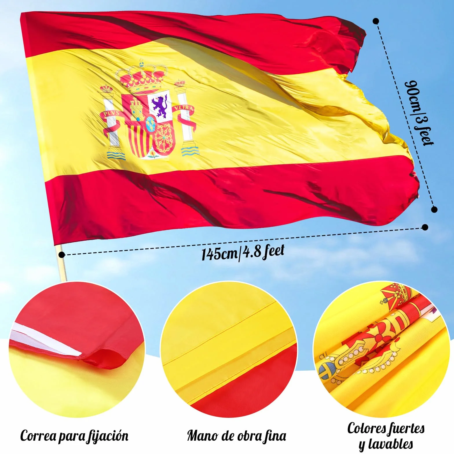 Bandera de España Grande 90x145 cm + 10 Mini Banderas 14x21 cm, Bandera Real Madrid Poliéster para Euro 2024